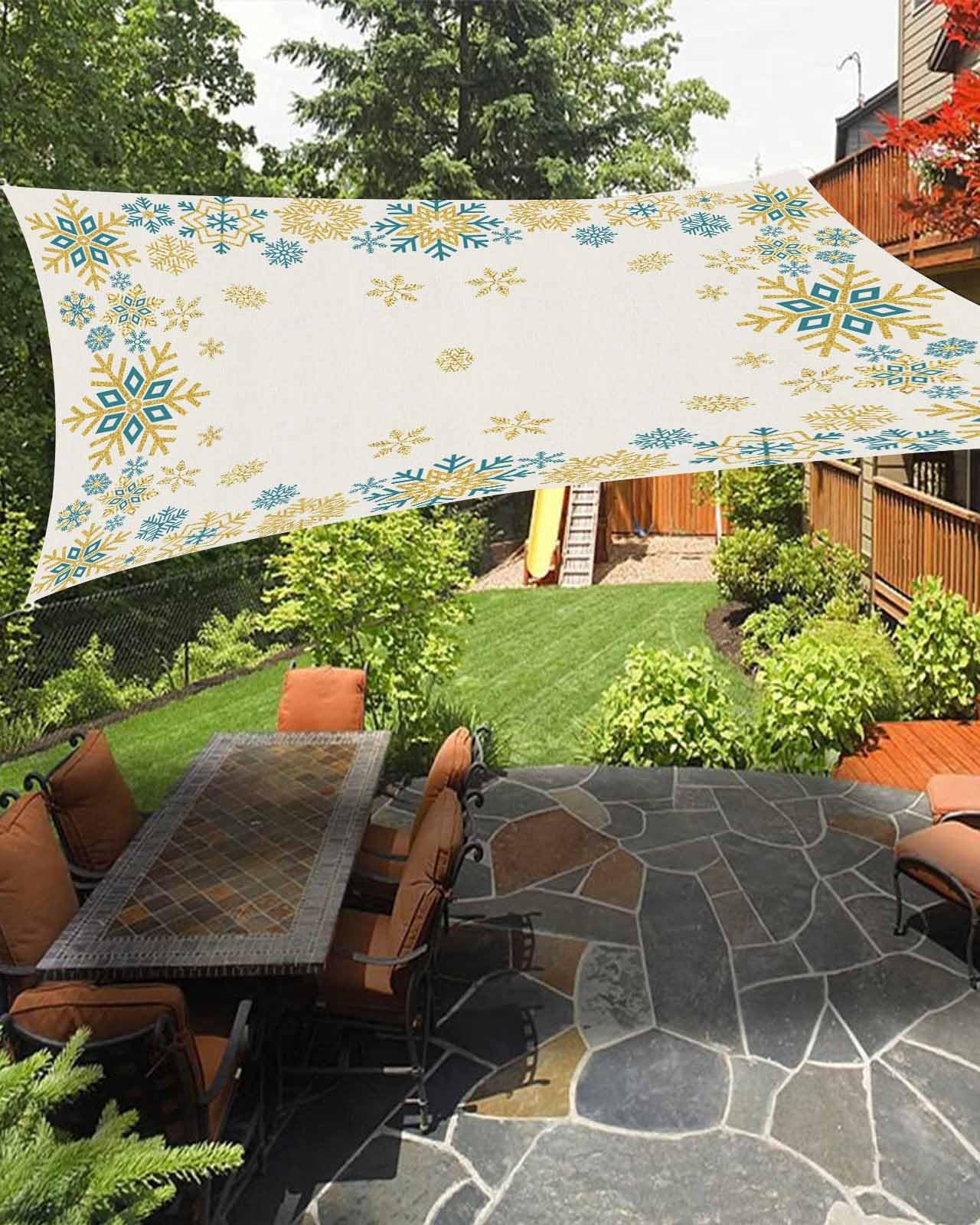 Boanket Sun Shade Sail 6.5' x 10', Christmas UV Block Sun Sails Shades, Xmas Teal Yellow Snowflake Winter Shade Cloth for Patio Deck Terrace Garden Lawns Beach Backyard