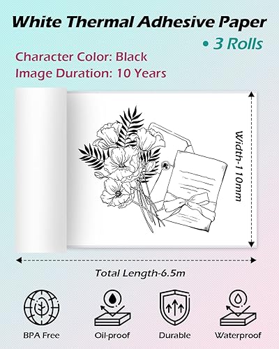 Miniatura 6 de Phomemo Impresora térmica portátil M04S con papel térmico adhesivo blanco de 4.331 in 3 rollos