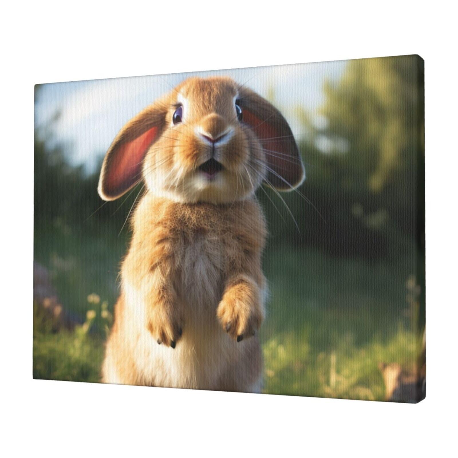 FodPand Canvas Wall Art for Living Room Wall Decor 12"x16" Modern Artwork Painting Pictures Hanging Canvas Prints Cute Funny rabbit Aesthetic Wall Art for Bedroom Bathroom Office Wallart Decor