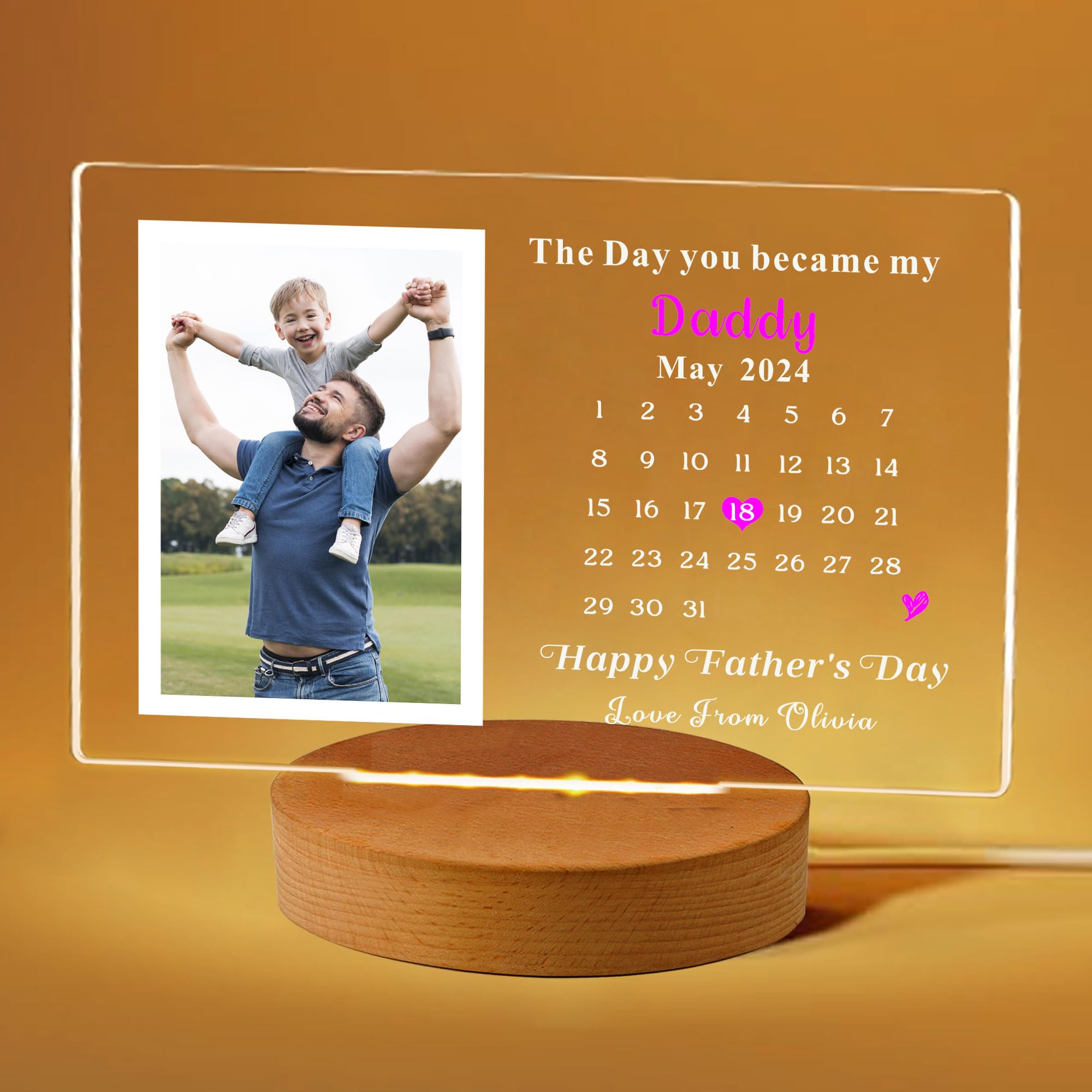 Personalised Fathers Day Picture Frame Gifts Custome Night Light Gifts for Men Father Dad Daddy Grandpa 7 Colors Acrylic Night Lamp Plaque for Fathers Day Christmas Birthday (Design 1)
