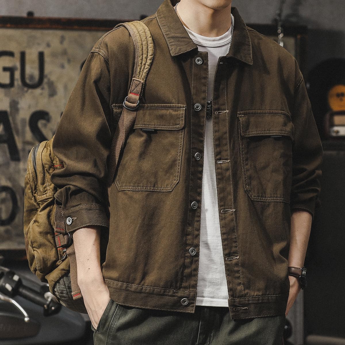 American Retro Cowboy Jacket, Men's Spring and Autumn Loose Large Size Workwear Casual Top