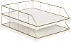 Kate and Laurel Benbrook Stacked Metal and Wood Letter Trays, White and Gold