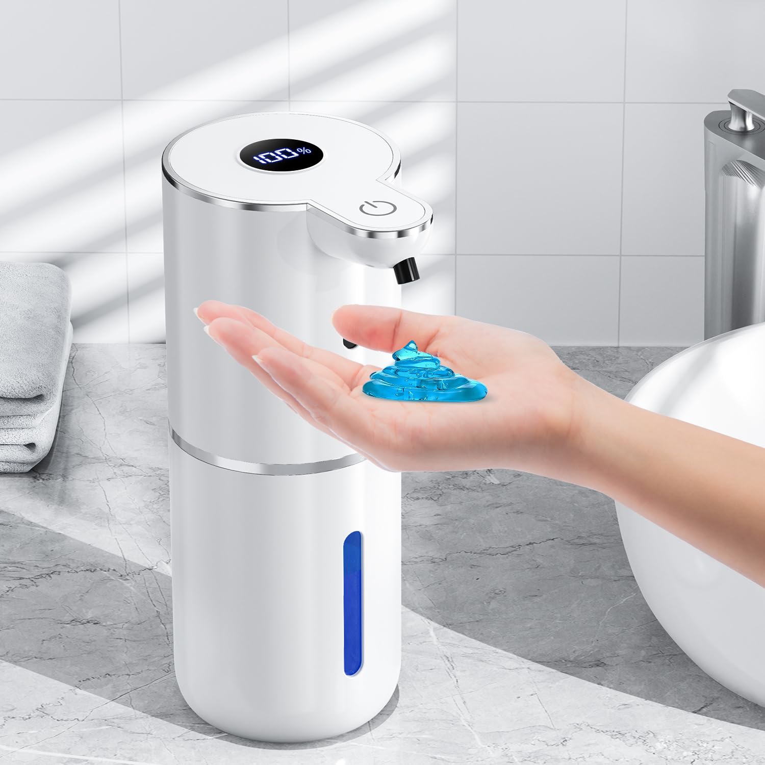 Seifenspender Automatisch mit digitaler Anzeige,380ml Elektrischer Seifenspender mit Sensor,Wandmontage,Berührungslos,USB Wiederaufladbar IPX5 Wasserdicht für Bad,Küche