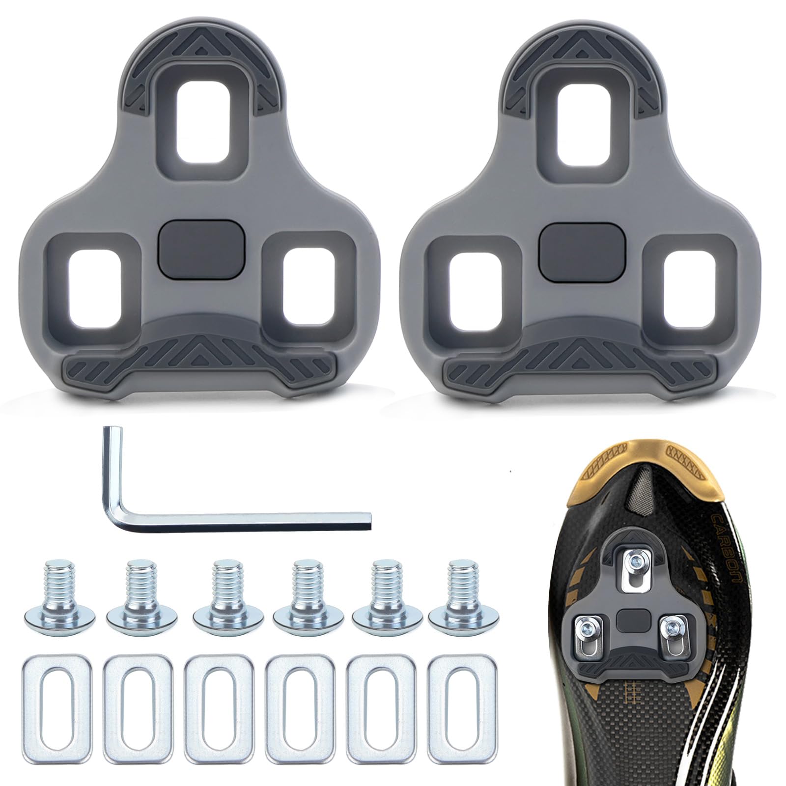 LPZMPZ Compatible con Look Keo Bike Pedales de 3 Orificios Grip Blade 2 MAX Carbon Classic Cleats Bicicleta Tacos Juego de Placas de Zapatos de Carretera Pedales Gris MTB Road Cleats