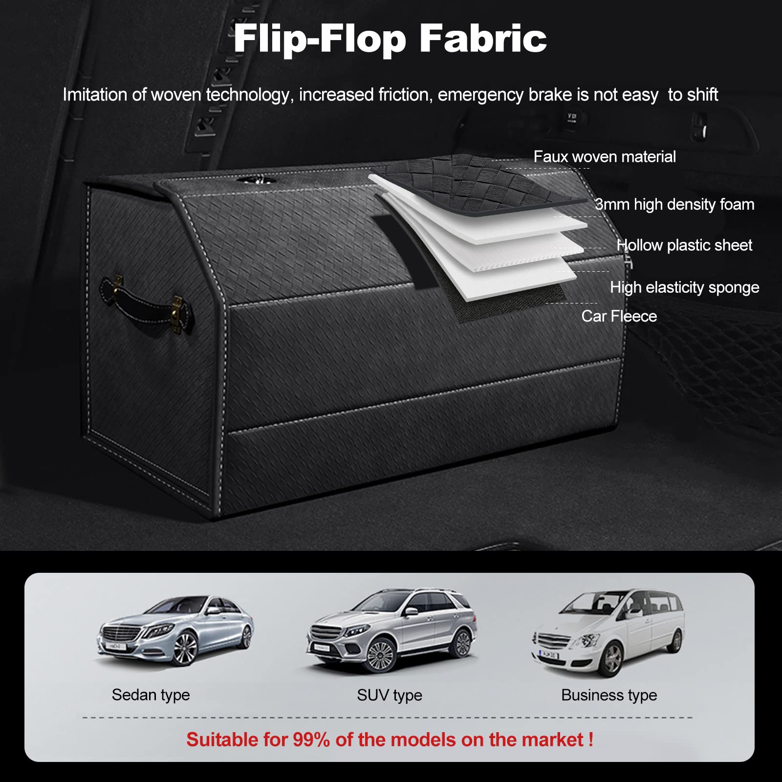 Ergocar Kofferraum Organizer, Faux Gewebtes Wildleder Autotasche Auto Kofferraum Box, Zusammenklappbarer Aufbewahrungsbox mit Griff, Wasserfeste Langlebig, Rutschfester Boden, 180° Öffnung