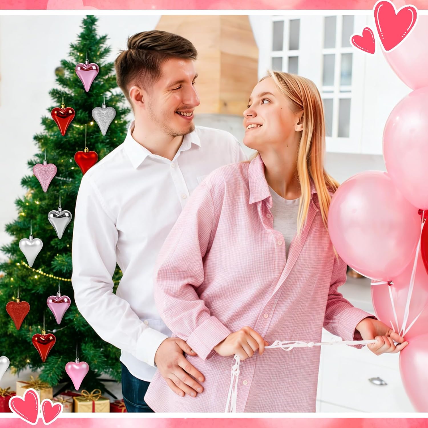 18 Pcs Valentines Tree Heart Ornaments Red Pink Silver Heart Shaped Valentines Tree Decorations 3 Style 3.2" Valentine Ornaments for Christmas Tree Anniversary,Wedding,Party Decoration - Image 7