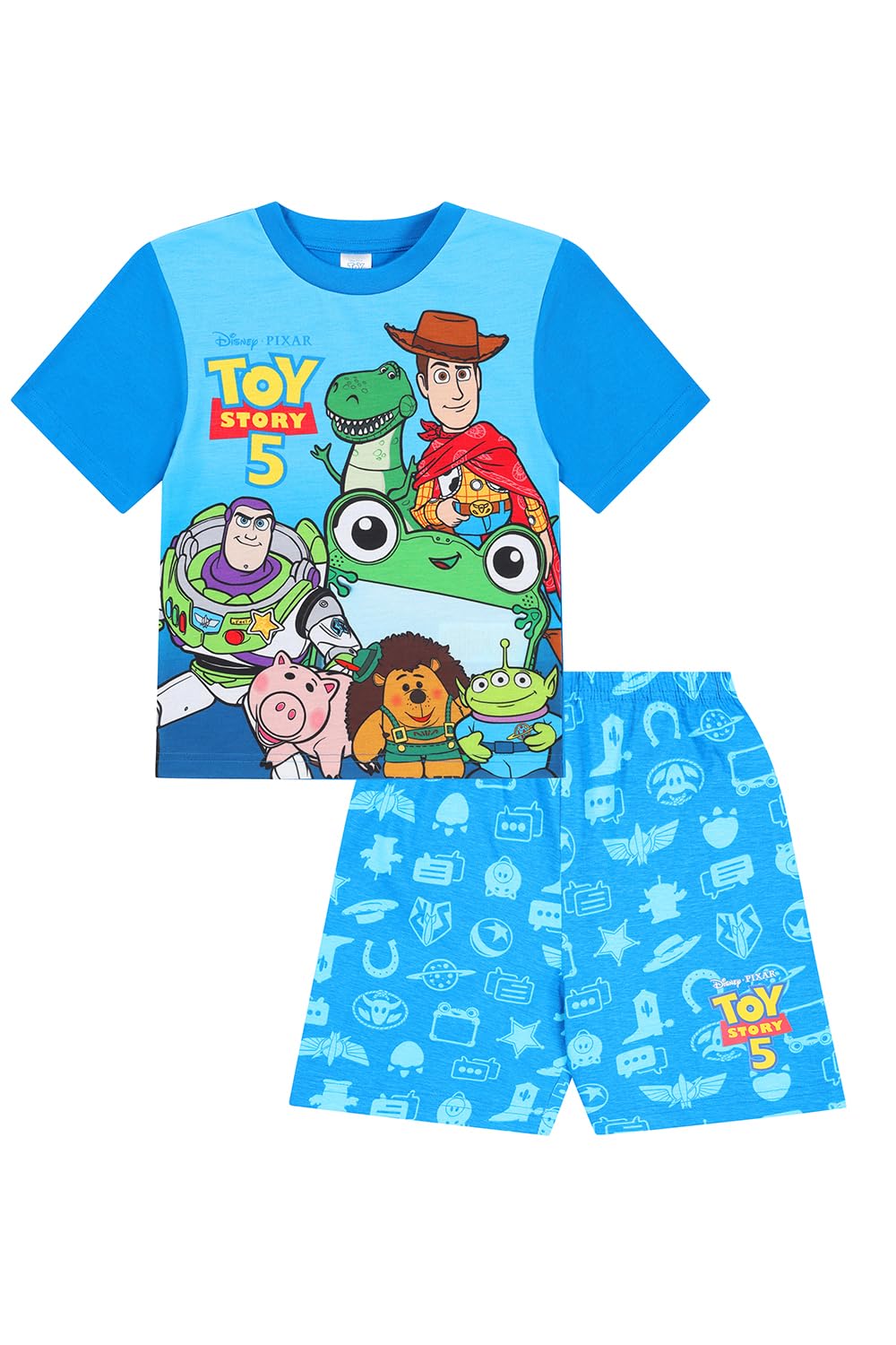 Disney Boys Blue Toy Story 5 Woody Buzz Jessie Lilypad Short Pyjamas Pj's For Kids (4-5 Years)