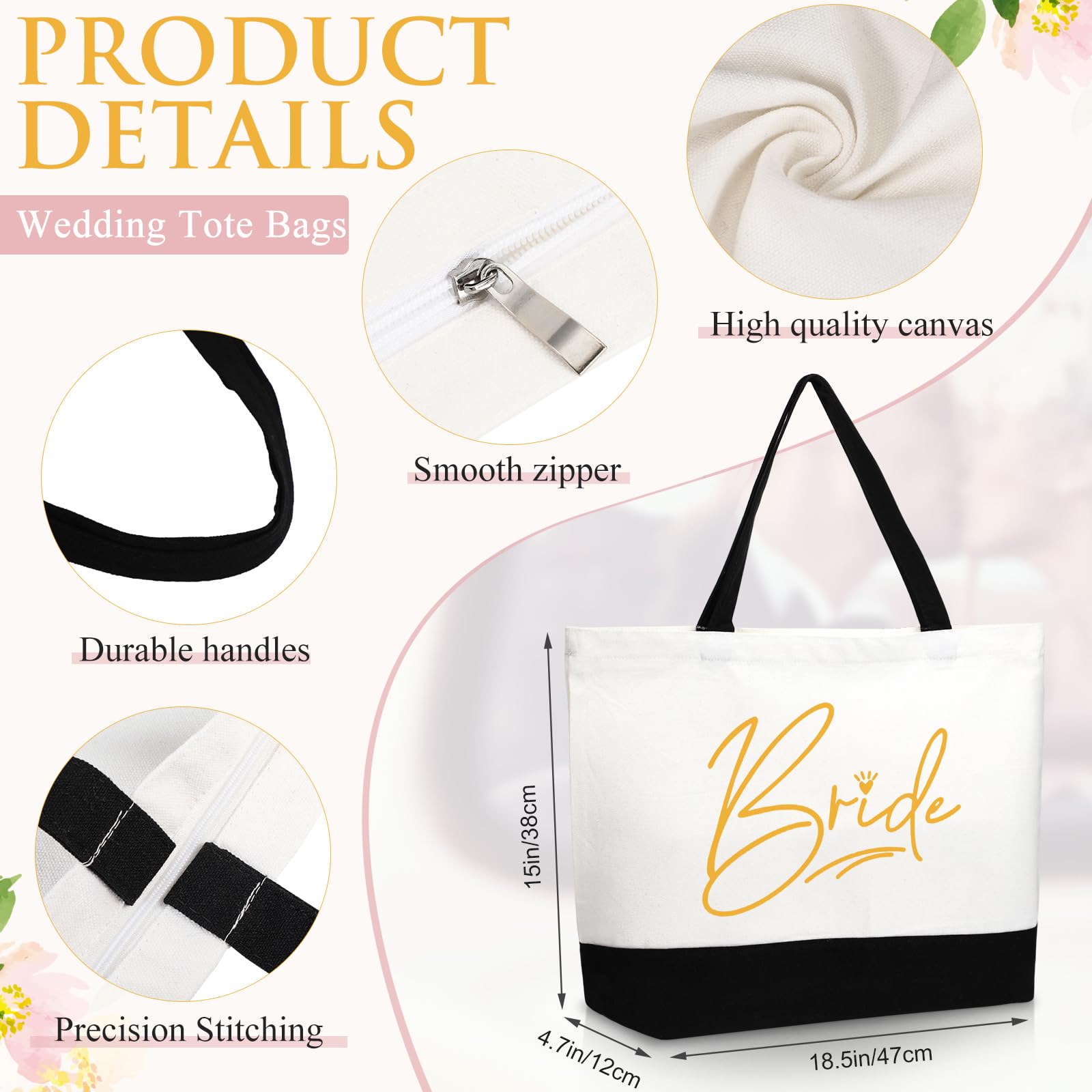 Sanwuta 20 Stück Braut Vorschlag Geschenk Brautjungfer Tote Taschen Brautjungfer Make-up Geschenktüten Hochzeit Leinwand Tragetasche mit Reißverschluss Brautjungfer Taschen für Hochzeit Brautdusche