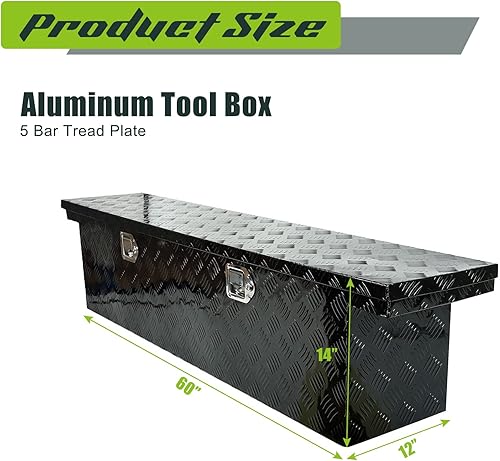 Miniatura 2 de Caja de herramientas de aluminio resistente de 60 pulgadas, caja plana para caja de herramientas de camioneta al aire libre, caja de almacenamiento