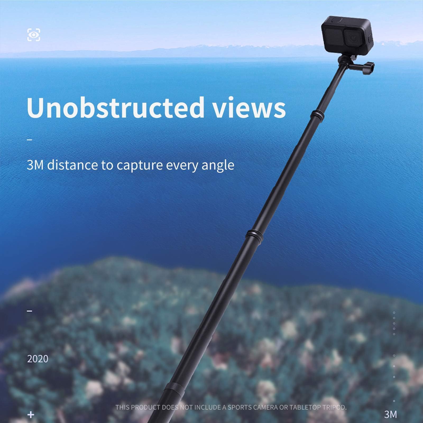 TELESIN 300cm Invisible Selfie Stick, Monopiede Retrattile in Fibra di Carbonio, Bastone Selfie Stick per Go Pro Hero 13 12 11 10 9 8 DJI Osmo 360 Action 5 Pro 4 3 Insta360 X5 X4 X3, ecc