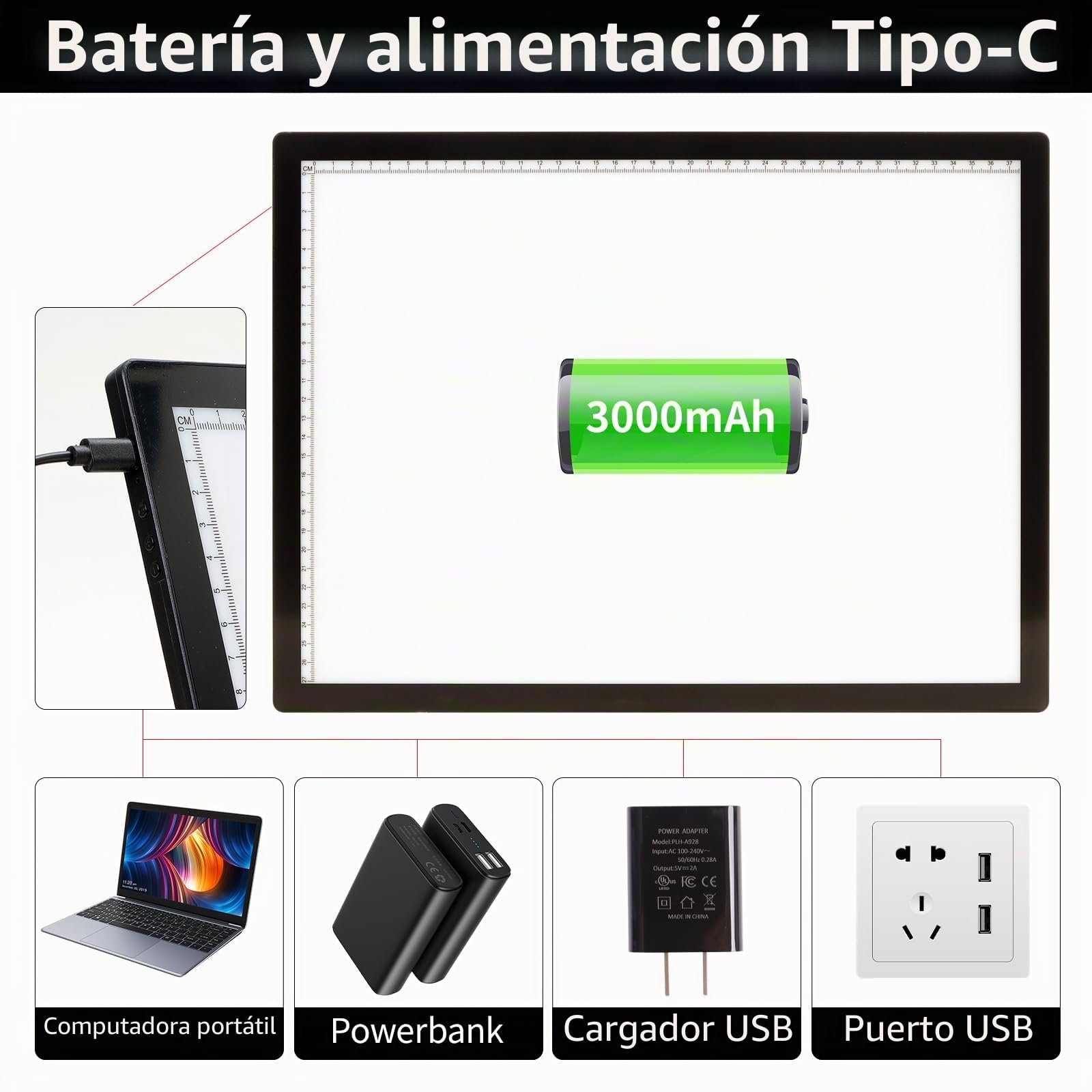 iVAOOZE Mesa luminosa A3 con soporte/clips, batería de 3000 mAh, almohadilla de luz recargable, 3 colores regulables y 6 niveles de brillo para dibujo, pintura de diamantes, bocetos, tatuajes, diseño
