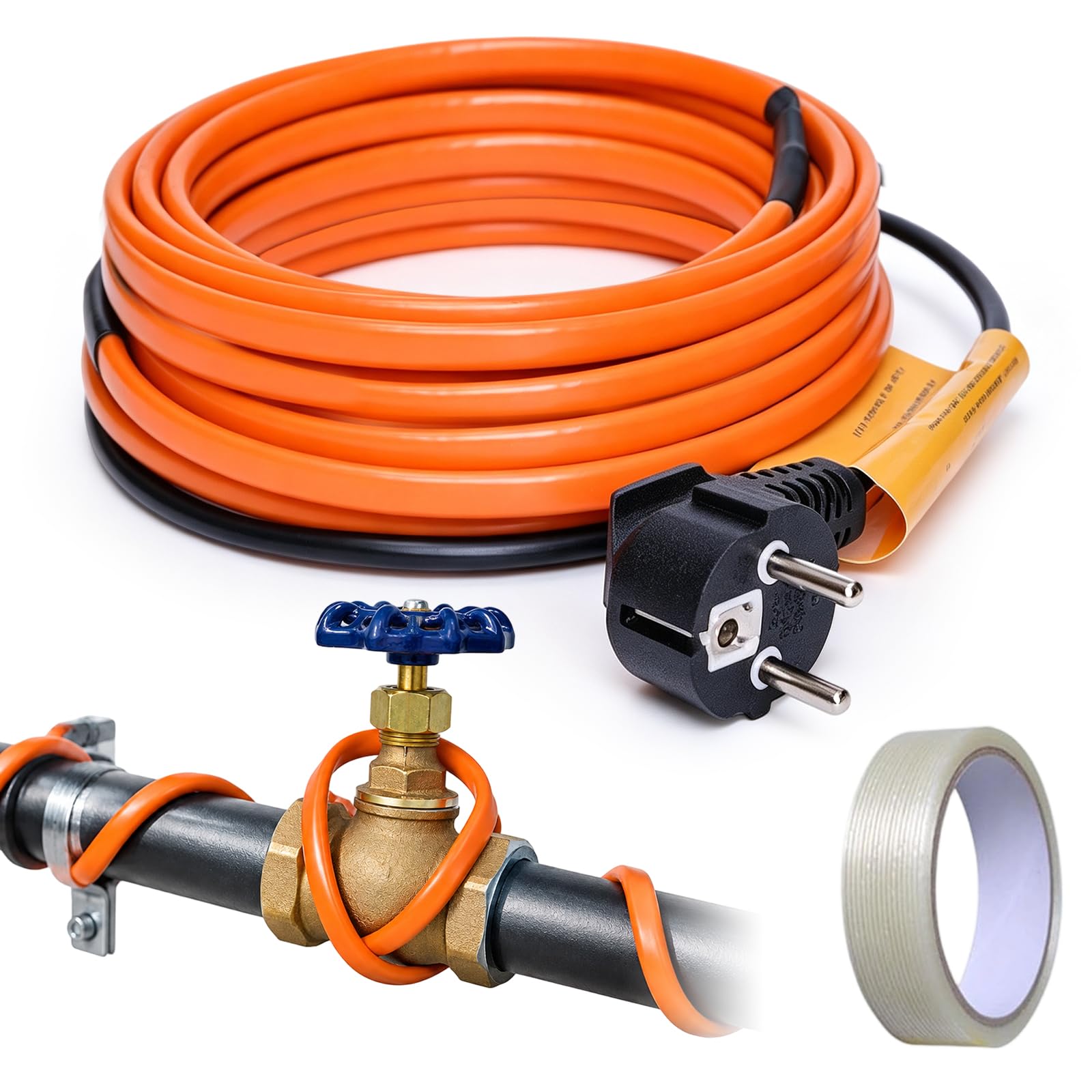 Cable calefactor autorregulador con termostato, calefacción de acompañamiento para tuberías de agua, canalones, plantas, tubo de calefacción, protección contra heladas, resistente al agua, para