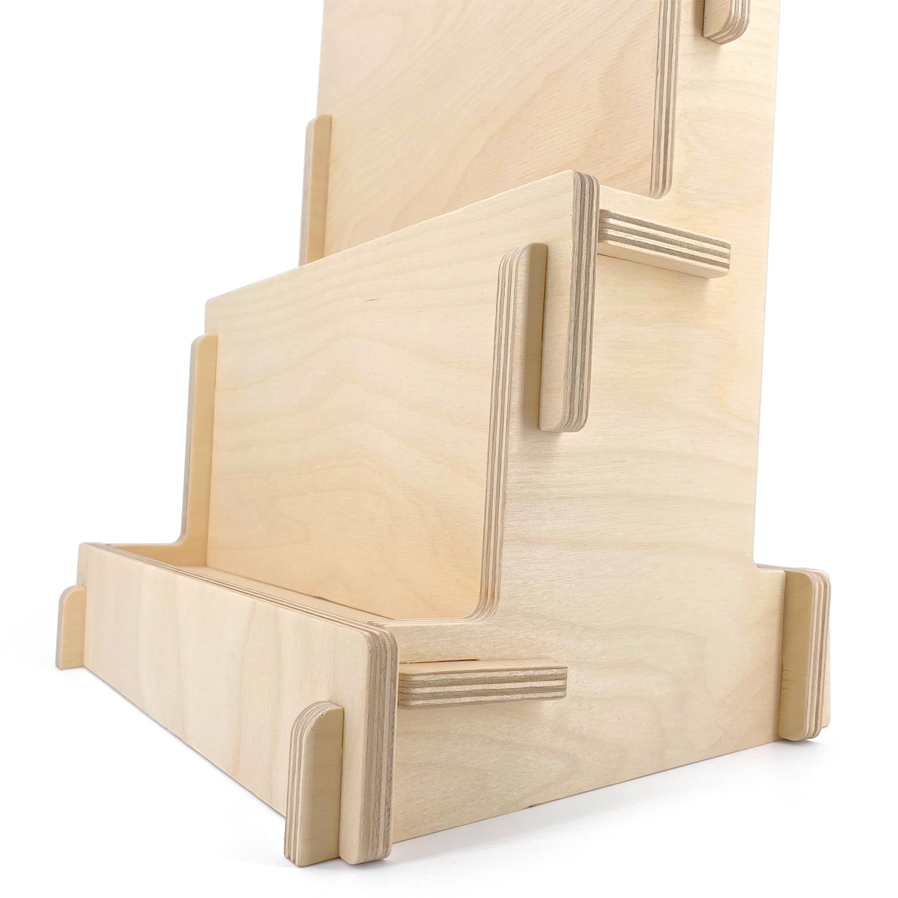 Espositore da Banco in Legno, Semplice Montaggio a incastro, Espositore a scala, 2 Ripiani, Naturale e Sostenibile