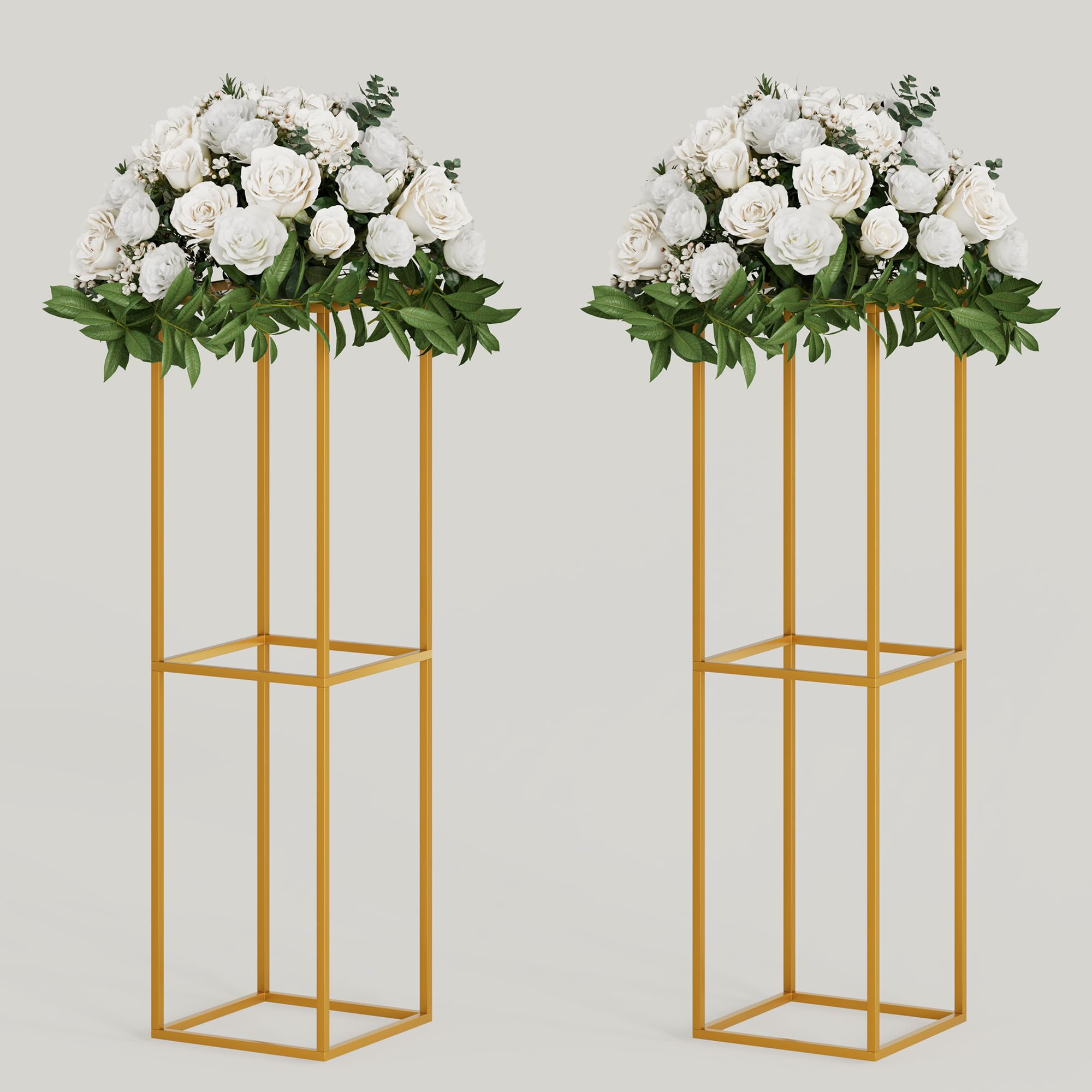 TEKXYZ 2 Pcs 80 CM Tall Metal Flower Stand, Gold Centerpieces for Wedding Event Party Props, Patio Decor, 80cm