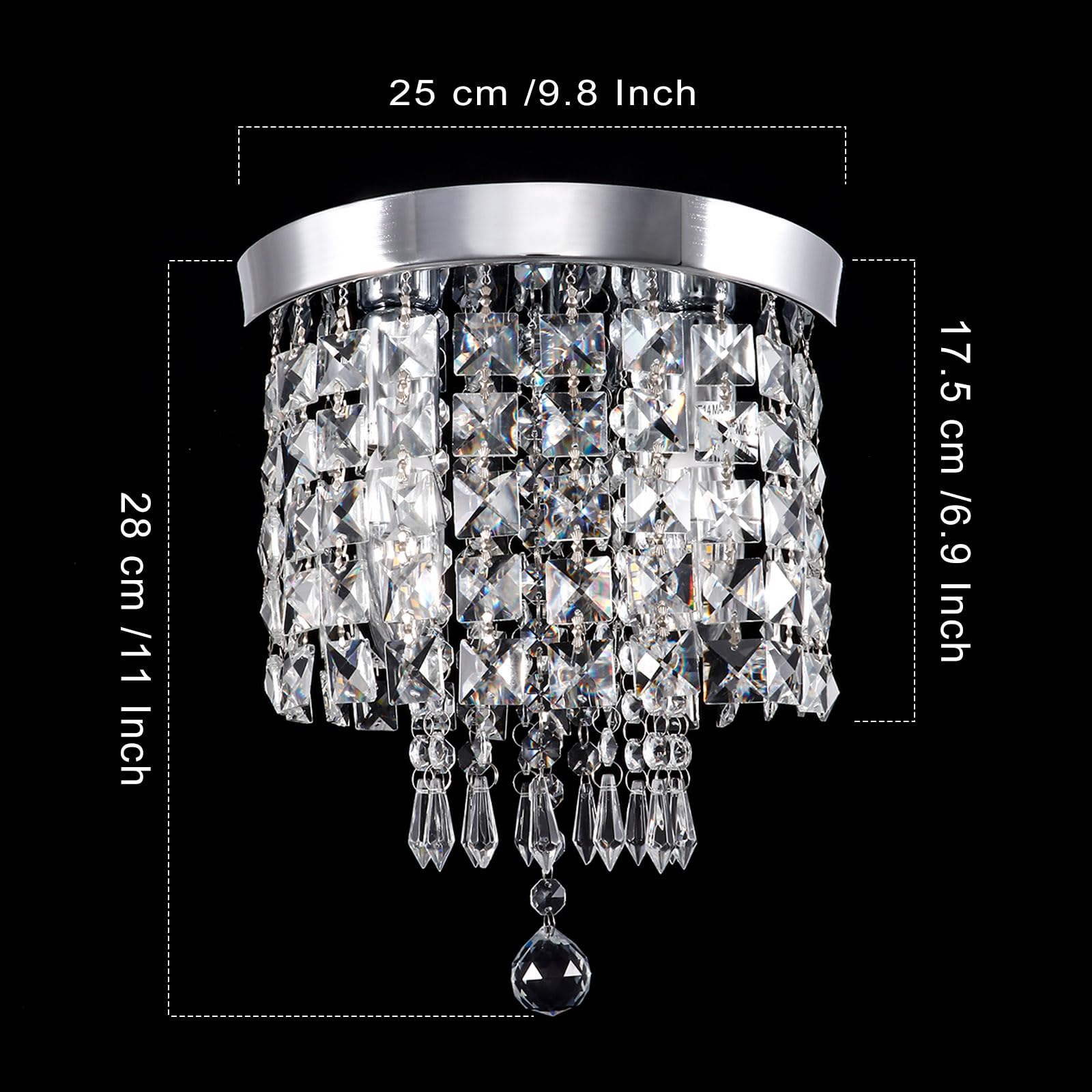 KAWELL Nordica Plafoniera Cristallo Lampadario Moderno, 4 Portalampade E14 | Resistente Alla Ruggine a Filo Soffitto, Ideale per Camera da Letto Soggiorno Hotel Corridoio Ingresso Foyer, Φ25*28cm