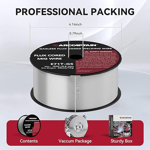 Miniatura 7 de ARCCAPTAIN Alambre de soldadura de núcleo de fundente .030, E71T-GS Mig Alambre de soldadura Carrete de 2 libras de acero al carbono suave sin gas