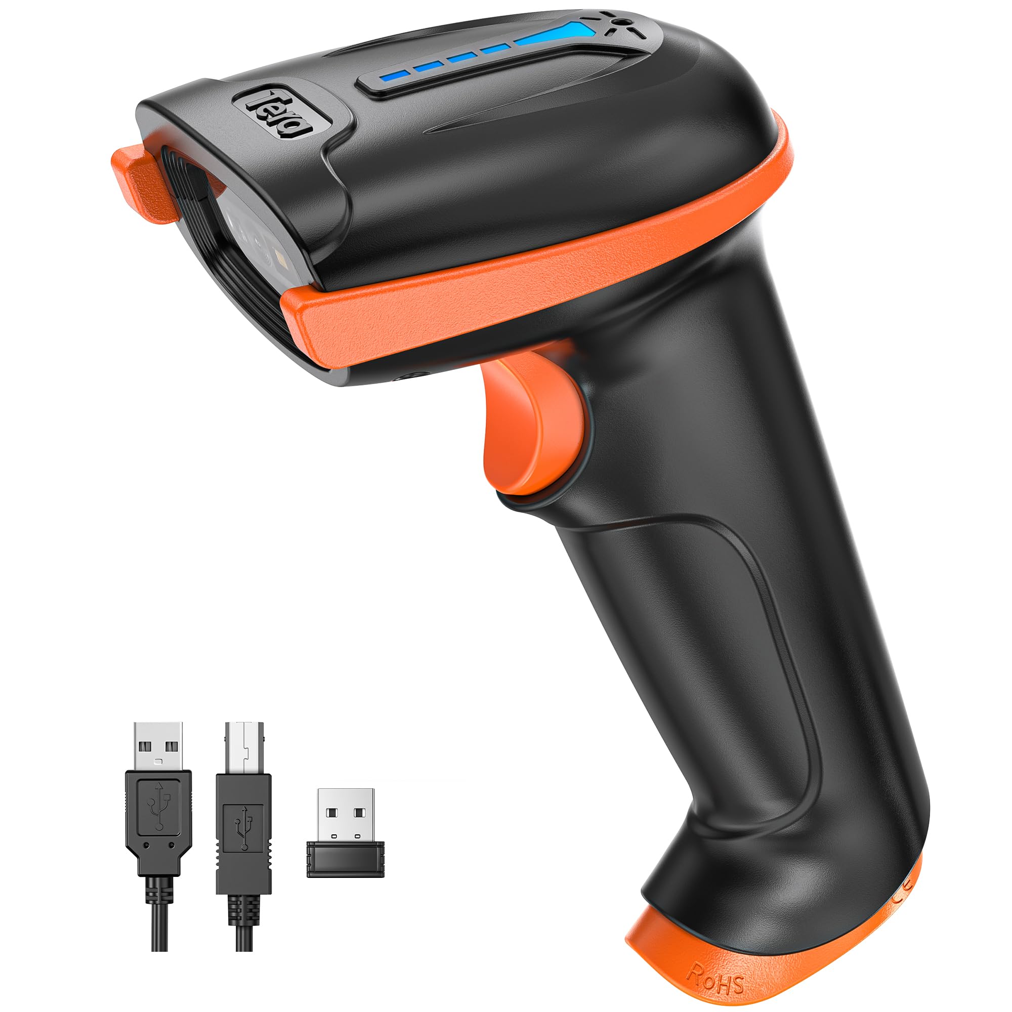 Tera 2D QR Barcode Scanner Wireless USB Wired 1D 2D Handheld Cordless Bar Code Reader for Digital/Printed Barcodes Works with Windows Mac Linux, D5100,Orange