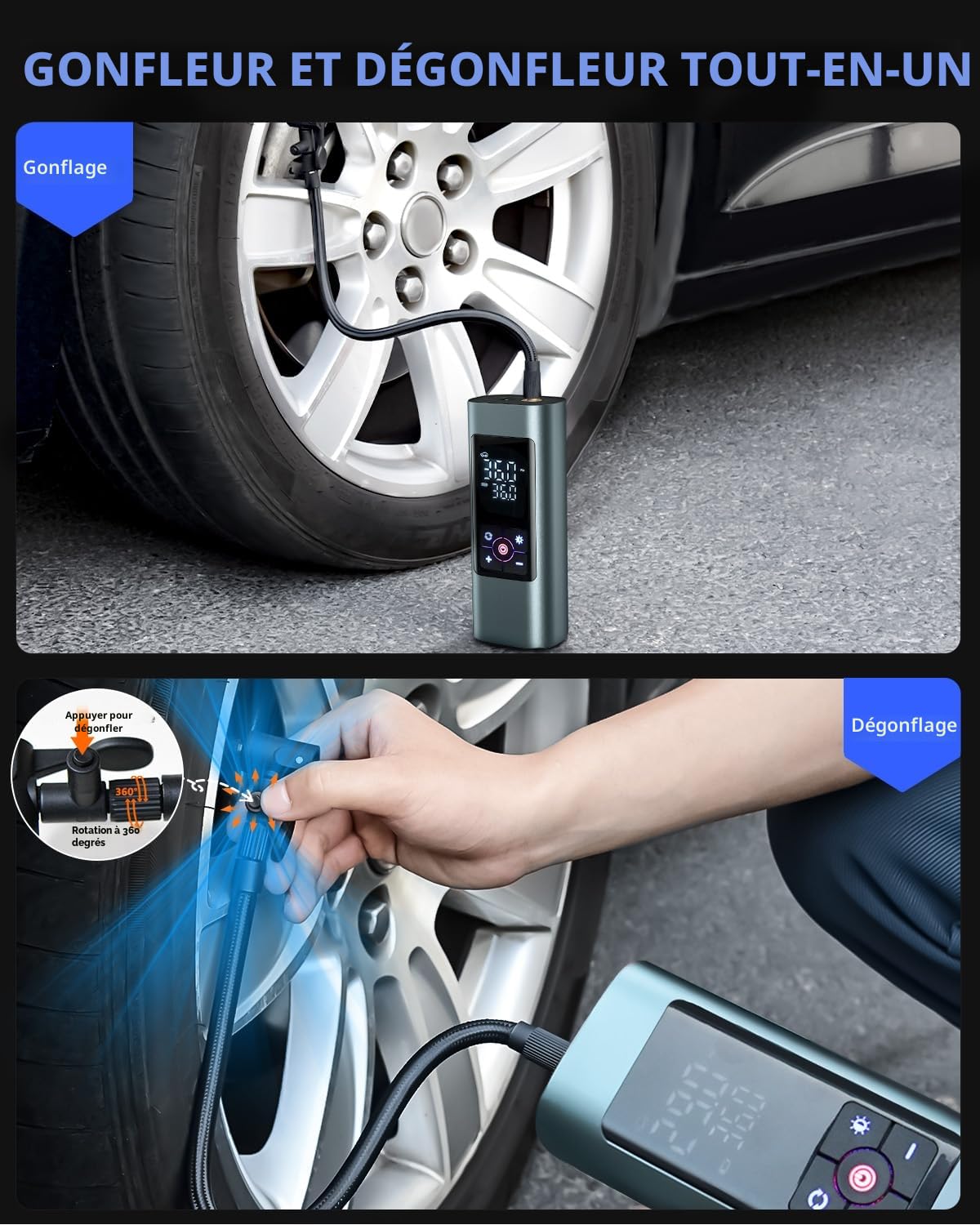 Neakhmer Mini compresseur sans Fil 150 PSI Pompe à air électrique avec Fonction de dégonflage – Pompe Portable pour Voiture, Moto, vélo