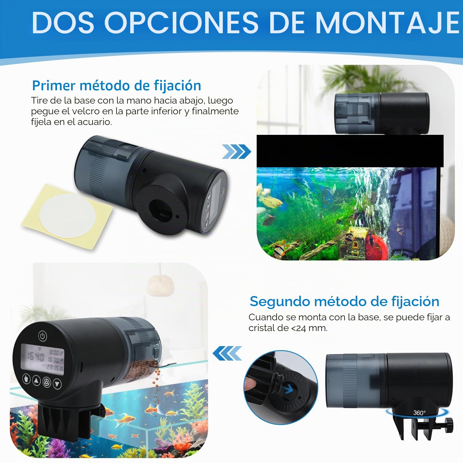 Alimentador automático de peces WiFi: dispensador remoto, dos métodos de instalación, adecuado para tanques y estanques