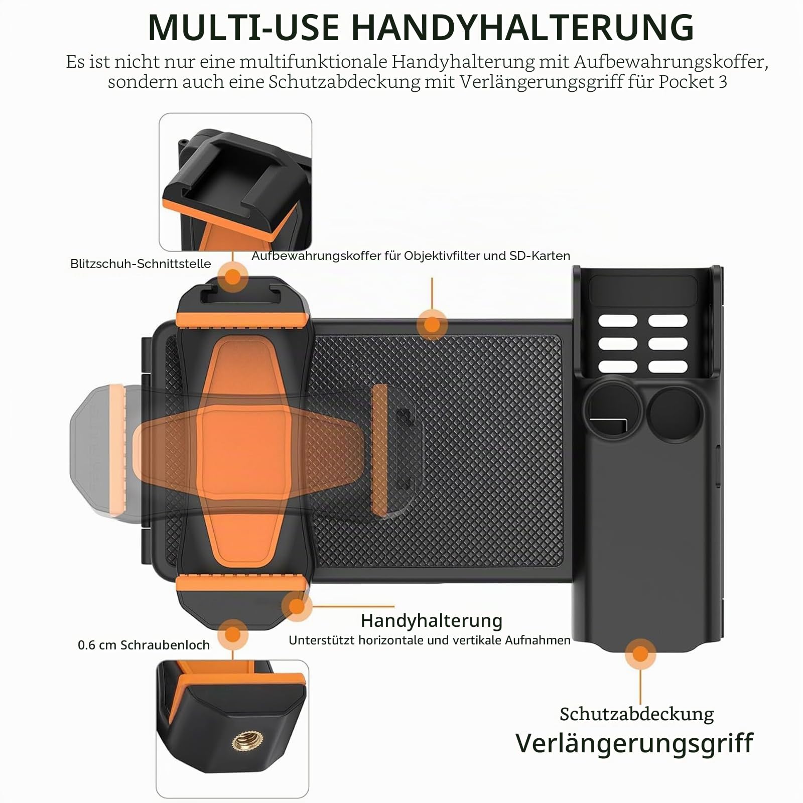 Handy-Halterung für DJI Osmo Pocket 3, Erweiterungszubehör, Smartphone-Handyhalterung mit Aufbewahrungstasche