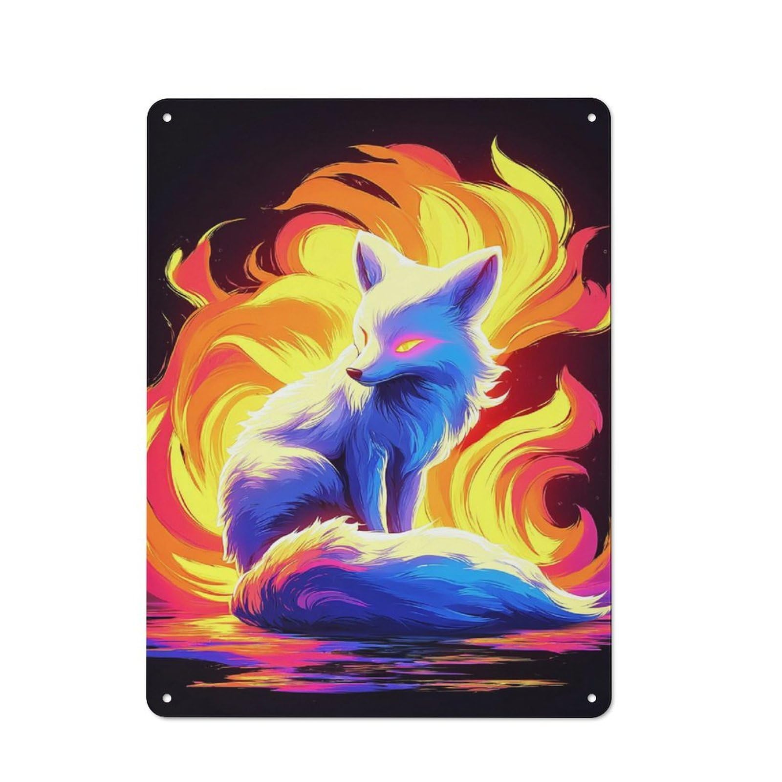 Farmhouse Metal Sign with Flame Fox Mystic Artwork Design 40x30cm, Rustic Rustic Kitchen Decor for Dining Room, Cafe, Entryway Or Family Room