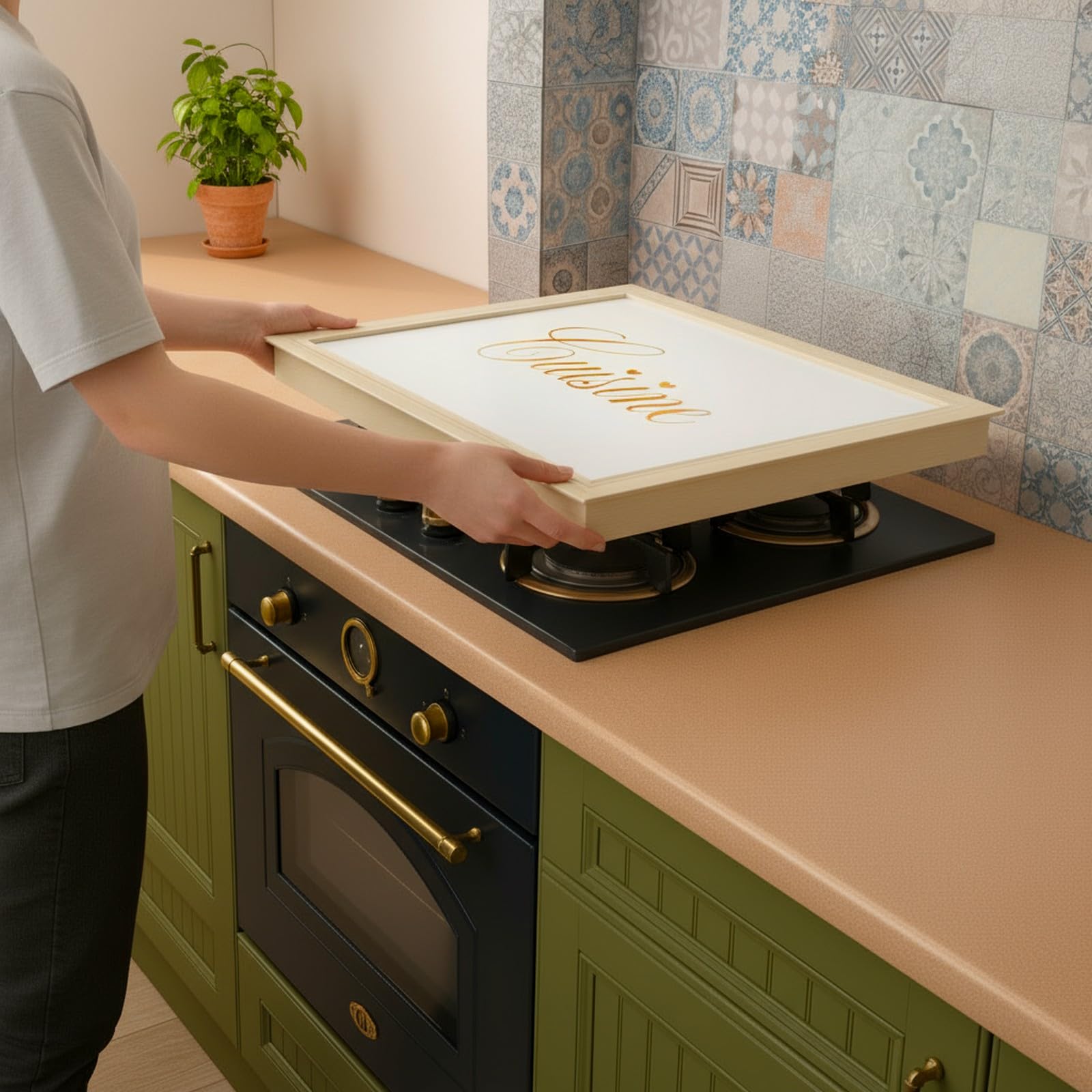 PARAMAISON Copripiano Cucina per Induzione e Gas 55x65 cm | Legno Effetto Marmo Tortora | Coperchio Protettivo Piano Cottura 4 Fuochi in Pezzo Unico