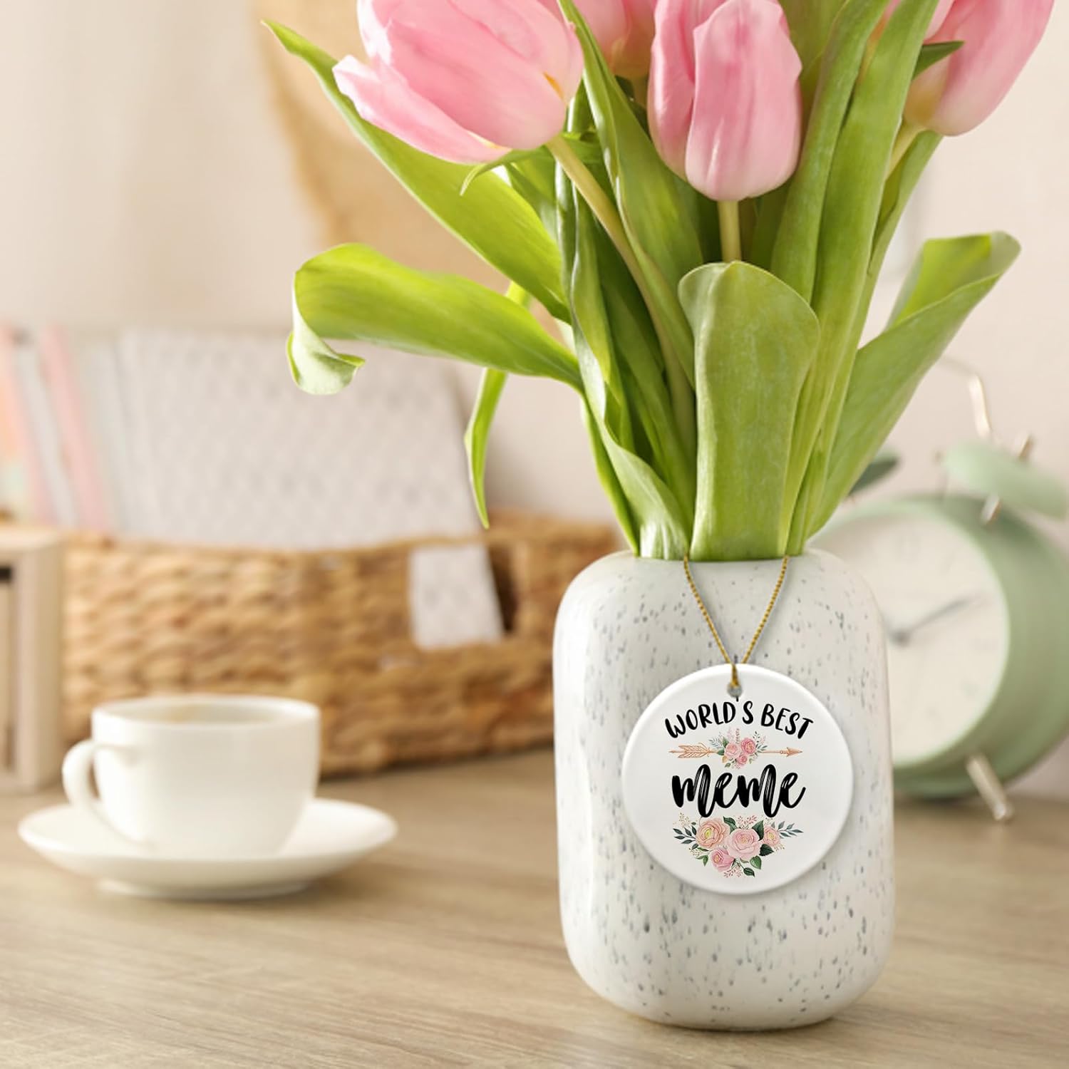 Meme Grandma Ceramic Ornaments Gifts,World's Best Meme Gifts for Grandma Christmas, Floral Hanging Round Ornament Keepsake for Tree Car, Rustic Flower Festive Holiday Decorations Decor 3in - Image 6