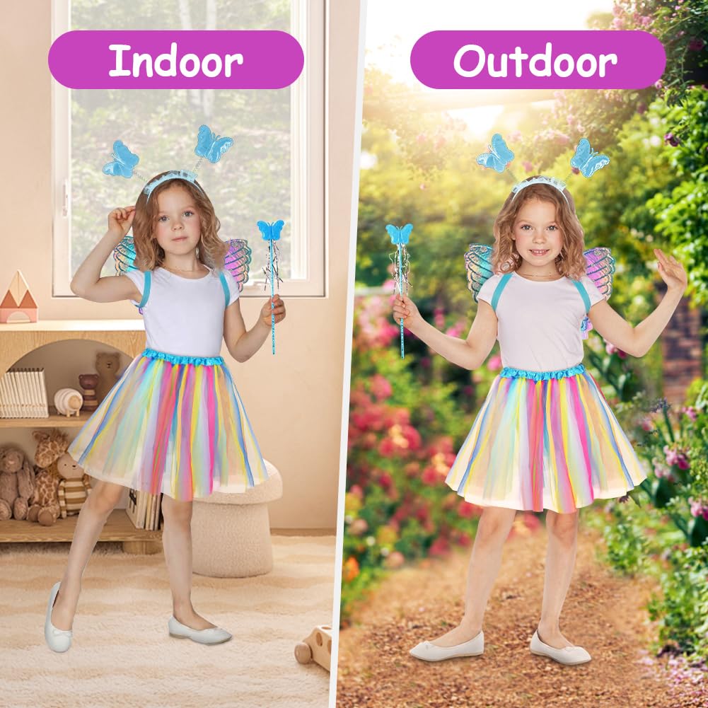 AUYAO 4Pcs Kids Butterfly Wings Costume Set, Fancy Dress Up Butterfly Wings Cape Kids - Image 4