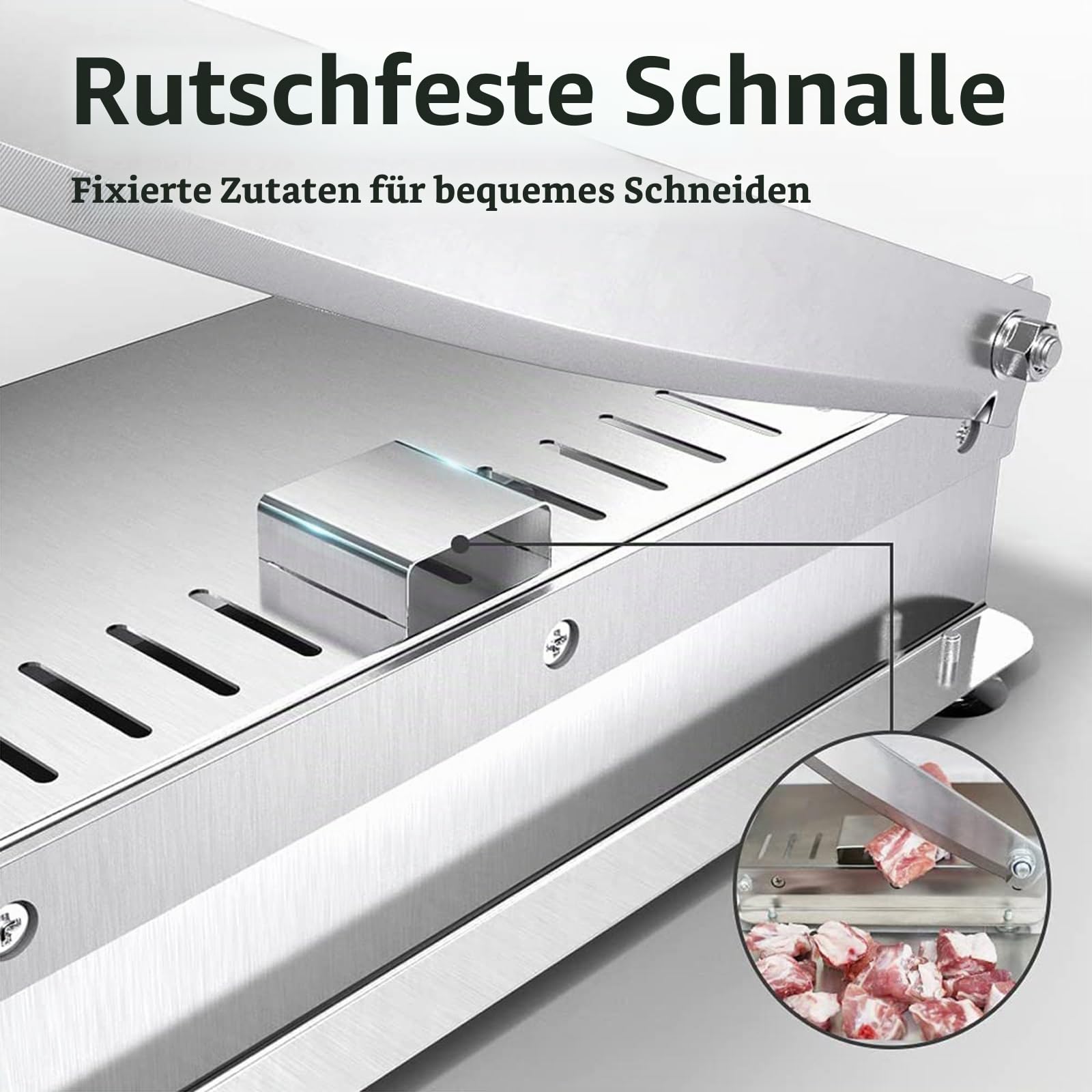 ZMIN Manueller Knochenfleischschneider, Edelstahl-Rippen-Hühnerschneider, Robuste Schneidemaschine Für Lammkoteletts, Schweinefleisch, Rindfleisch, Fisch, Gemüse, Grillen,Silber,L