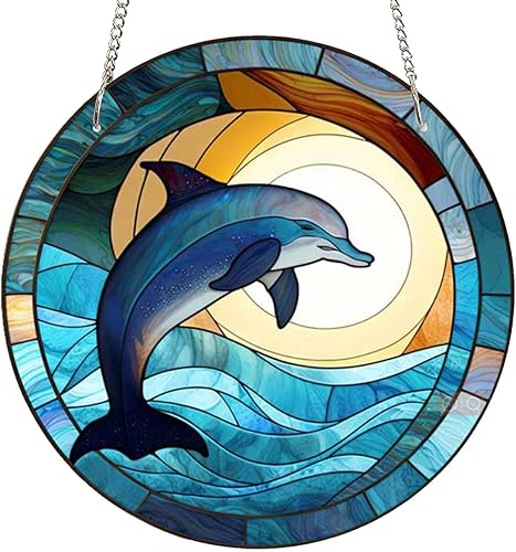 ZZHAOYI Atrapasoles acrílicos de 11.8 pulgadas para colgar en la ventana, diseño de delfín, decoración de pared para decoración del hogar en ZZHAOYI Atrapasoles acrílicos de 11.8 pulgadas para colgar en la ventana, diseño de delfín, decoración de pared para decoración del hogar en