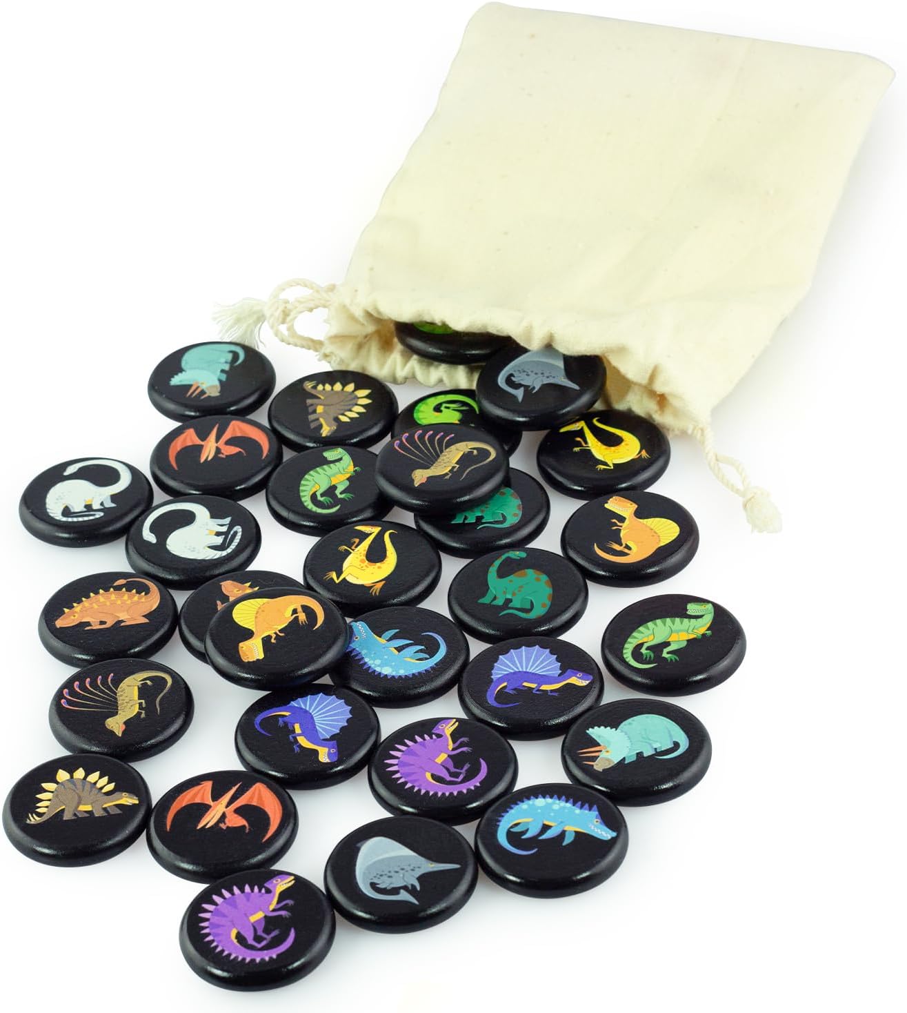 Ulanik Dinosaurs Matching Memory Game for Toddlers Age 3 + Year Old Preschool Wooden Board Games for Kids 4-8 Learning & Education Toys — 30 Chips, 1.57 in