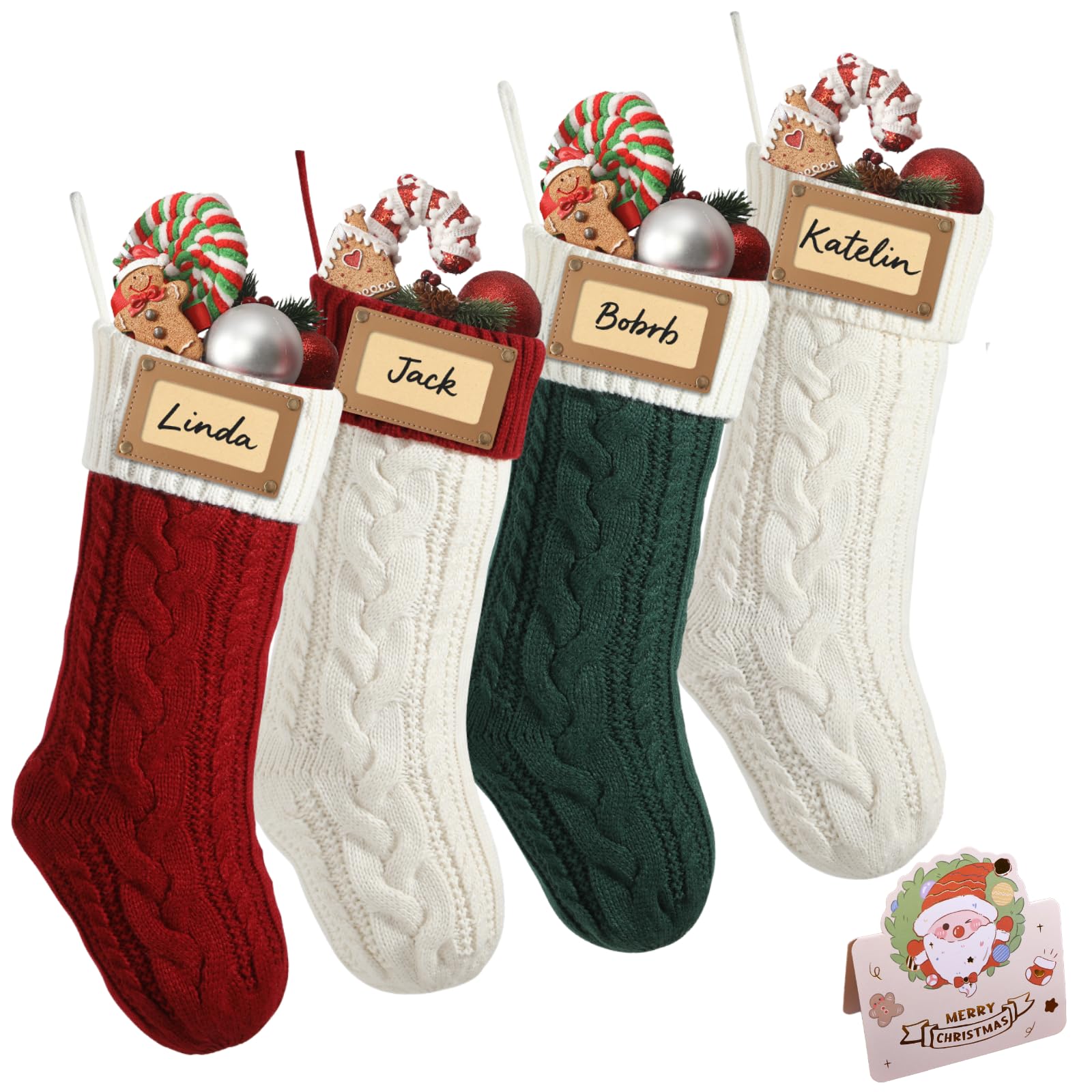 Lifemaison Personalised Family Christmas Stockings Custom Embroidered,18in Large Knitted Xmas Stockings for Fireplace Hanging,Family Christmas Stockings with Embroidered Name for Home Decor,2 Pack-A