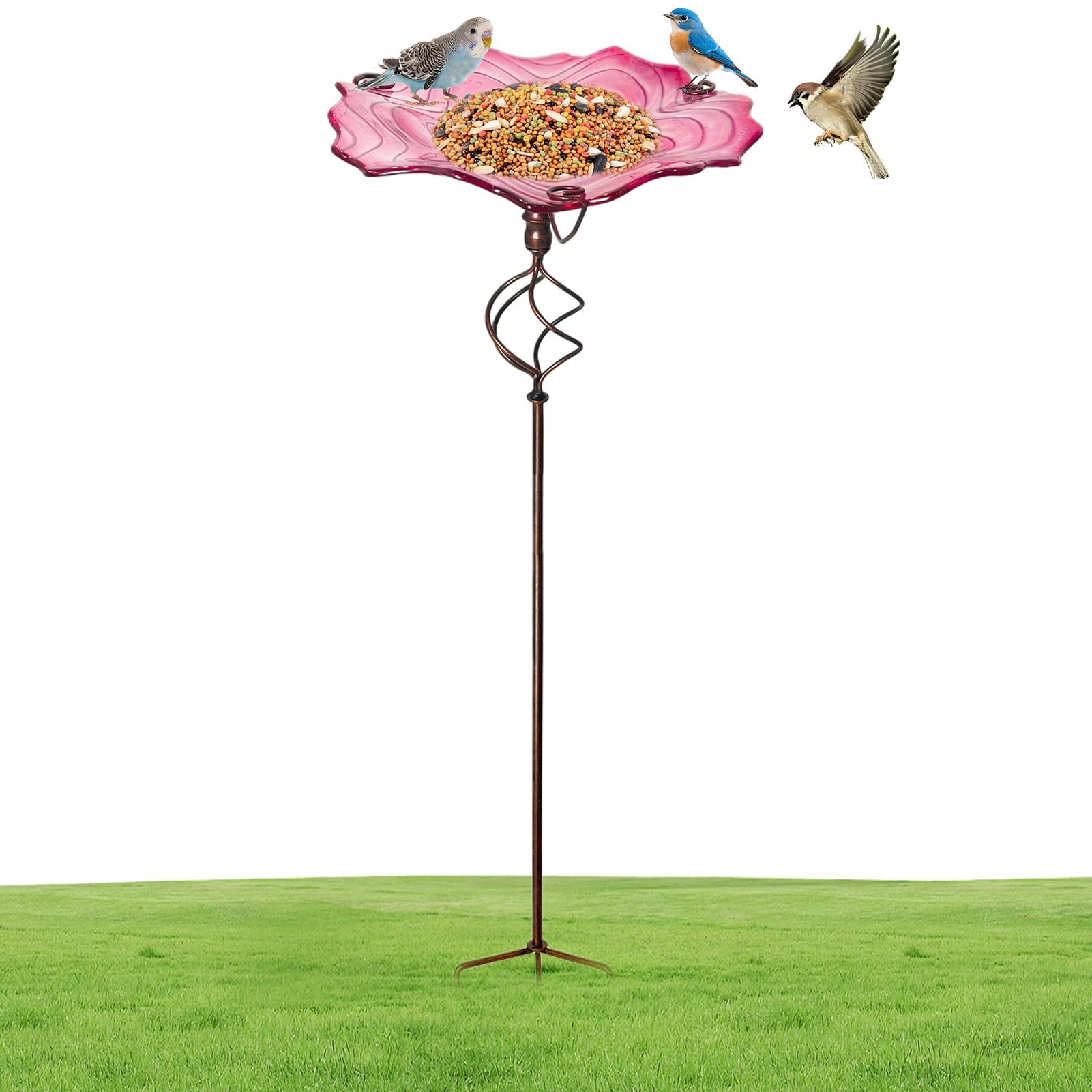 Baño para Pájaros para Exteriores Bebedero Y con Estaca para Suelo | Bebedero Para Aves De Metal Para Exterior De Pie Para Colibrí Loro Periquito Patio Jardín Balcón