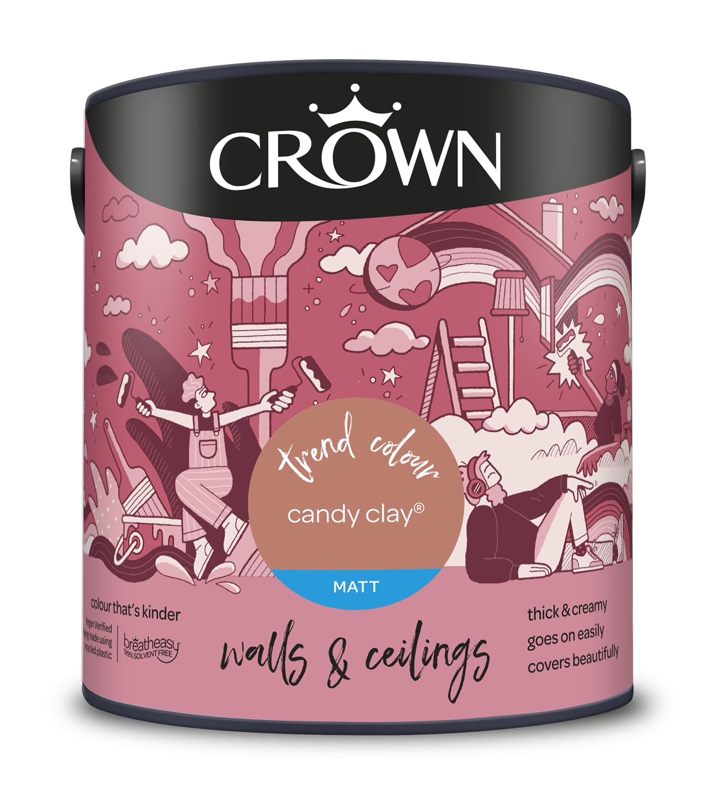 Crown Paints Crown Walls And Ceilings Candy Clay Matt Emulsion Paint 2.5L