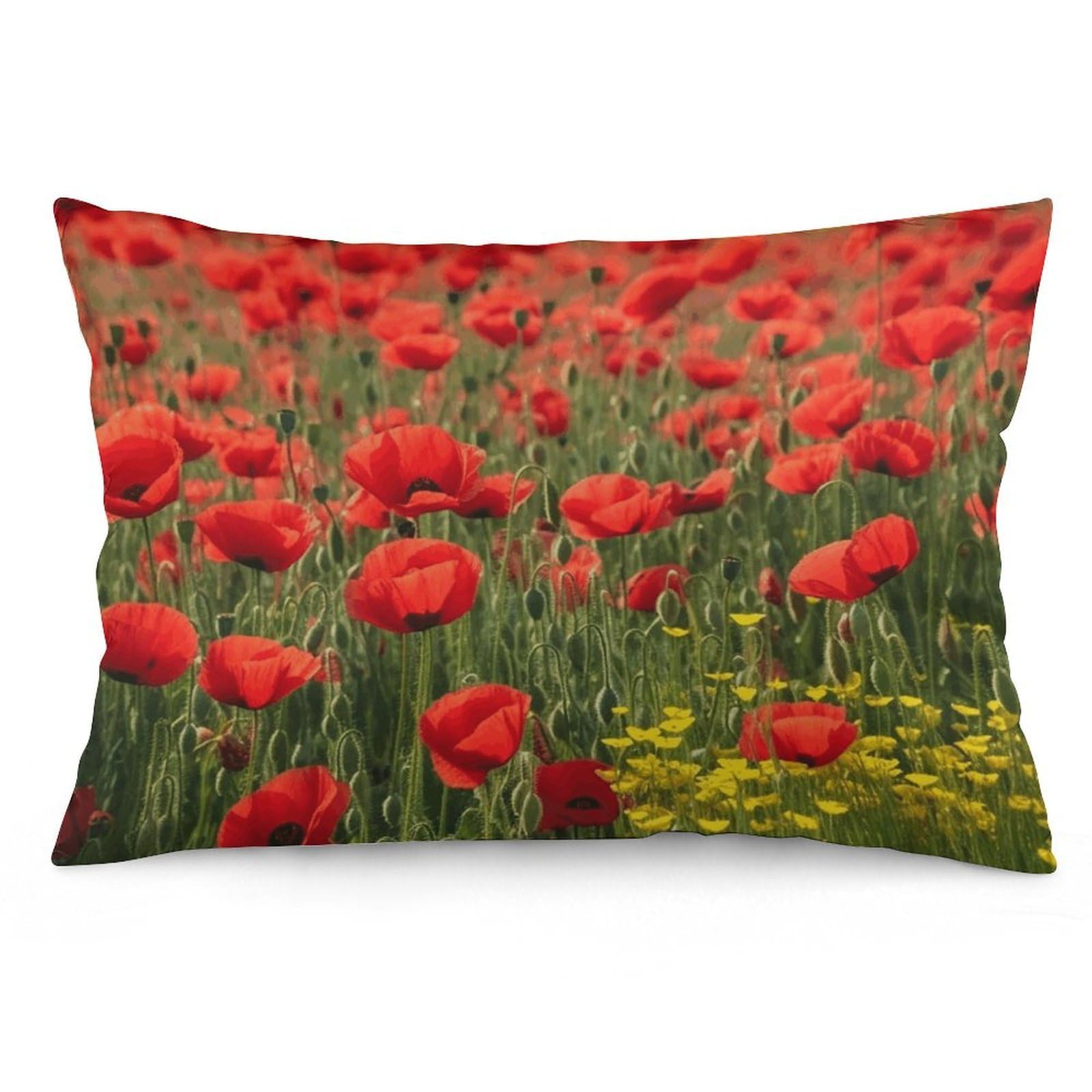 NTVOWPZO 2 Pack Decoration Throw Pillow Covers 20"x30" Pillowcases Covers Red Poppy Field Farm Meadow Landscape Pillowcases Modern Farmhouse Home Decor Sofa Cushions Covers for Couch Bed Living Room