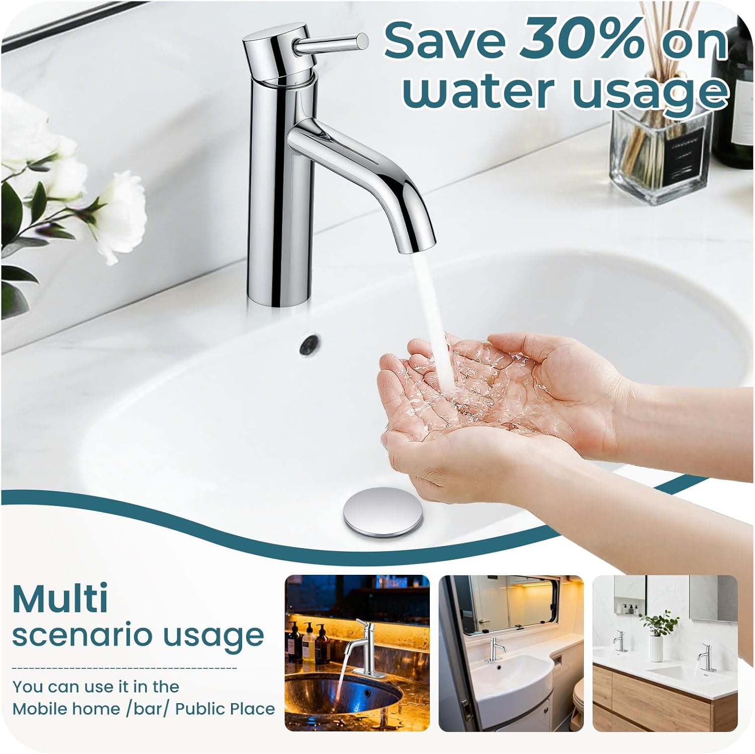 Bathroom Faucets Chrome Bathroom Sink Faucet Modern Single Handle Bathroom Faucet for 1 or 3 Hole Mxier Tap Washbasin Faucet with Deck, Pop-up Drain and Supply Hoses