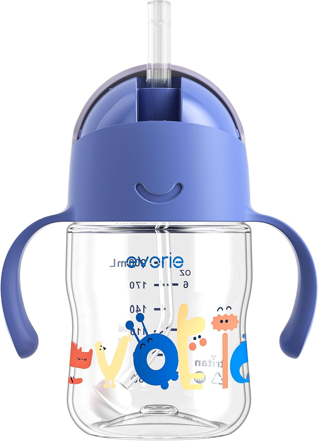 Evorie Tritan Weighted Straw Sippy Cup with Handles for Baby and Toddlers, Spill Proof Baby Water Bottle with Straw for 6 Months and up, 7 Oz, Infant Training Water Bottle (Wathet)