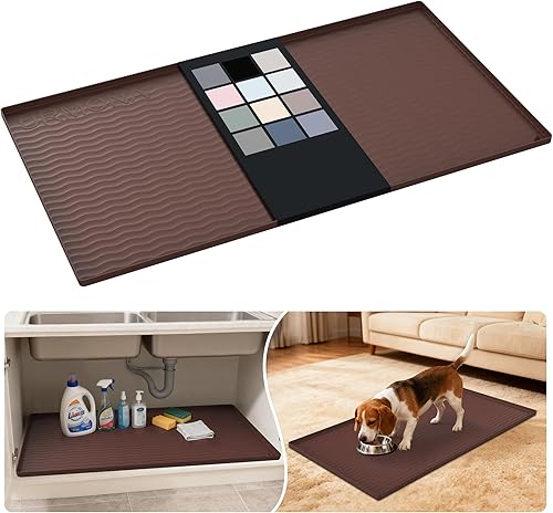 Miniatura 71 de URMONA Tapete de silicona impermeable para debajo del fregadero de 40 x 22 pulgadas, forro para estante de cocina y baño, protector de gabinete y