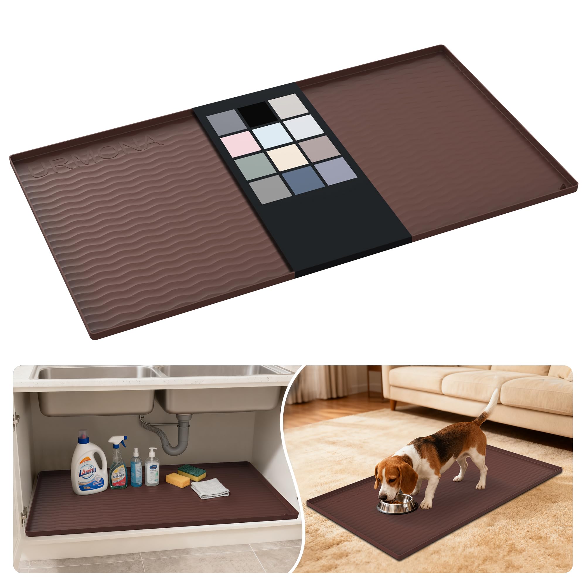 URMONA Waterproof Silicone Under Sink Mat, 40 x 22 in, Flexible Shelf Liner