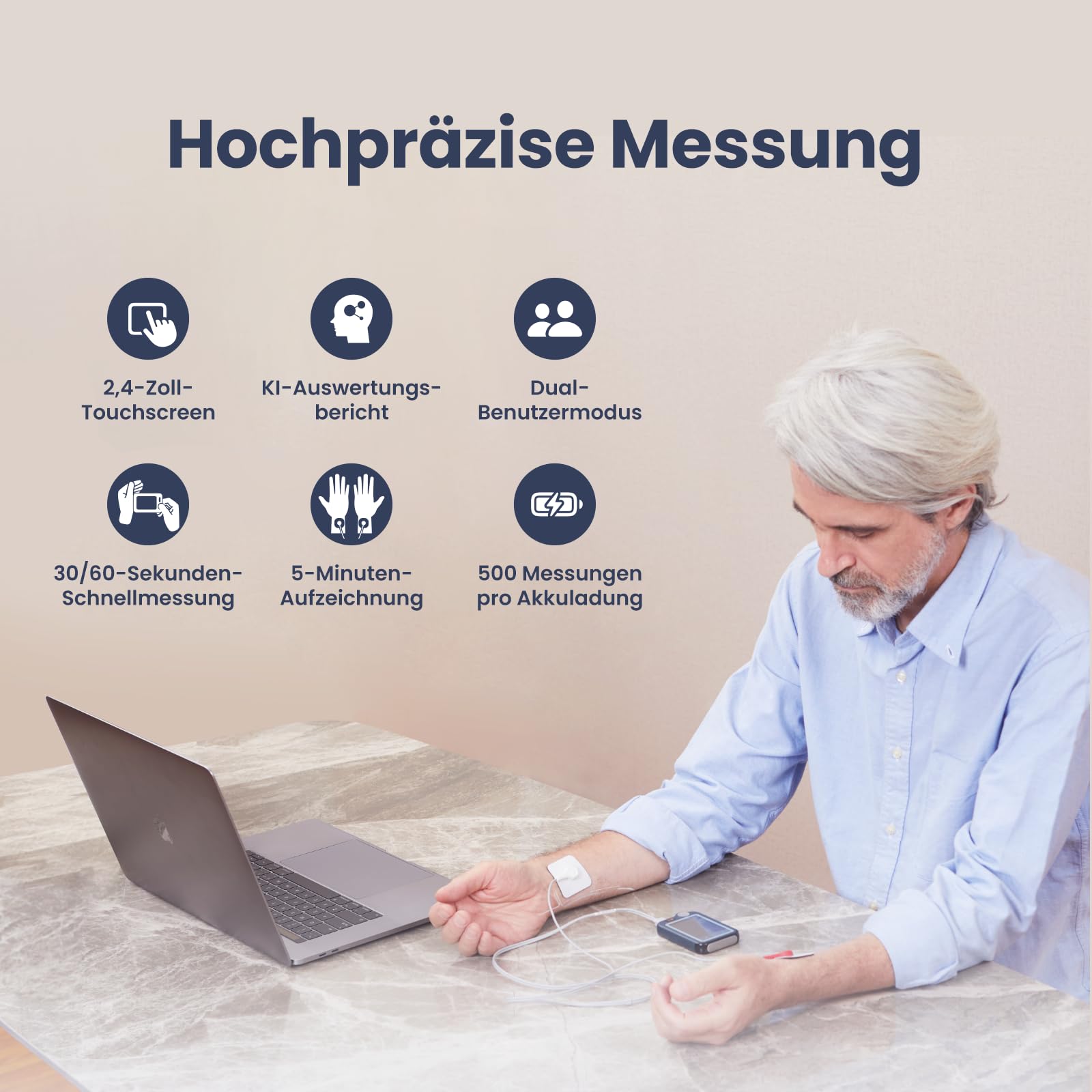 CheckMe Plus EKG Gerät für Zuhause, KI-Analysefunktion, 30s/ 60s/5min Messzeit für Smartphone und PC, Persönlicher Tragbarer Herzgesundheits-Tracker, Großbild-Echtzeitanzeige