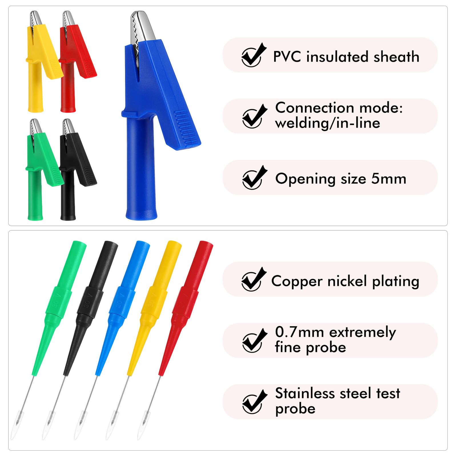 Veemoon Set di Cavi di per Multimetro con Morsetti a Coccodrillo Isolati Sonde Flessibili e Spina a Banana Kit di Cavi per Test Elettrici e Apparecchiature Elettromeccaniche Uso Sicuro