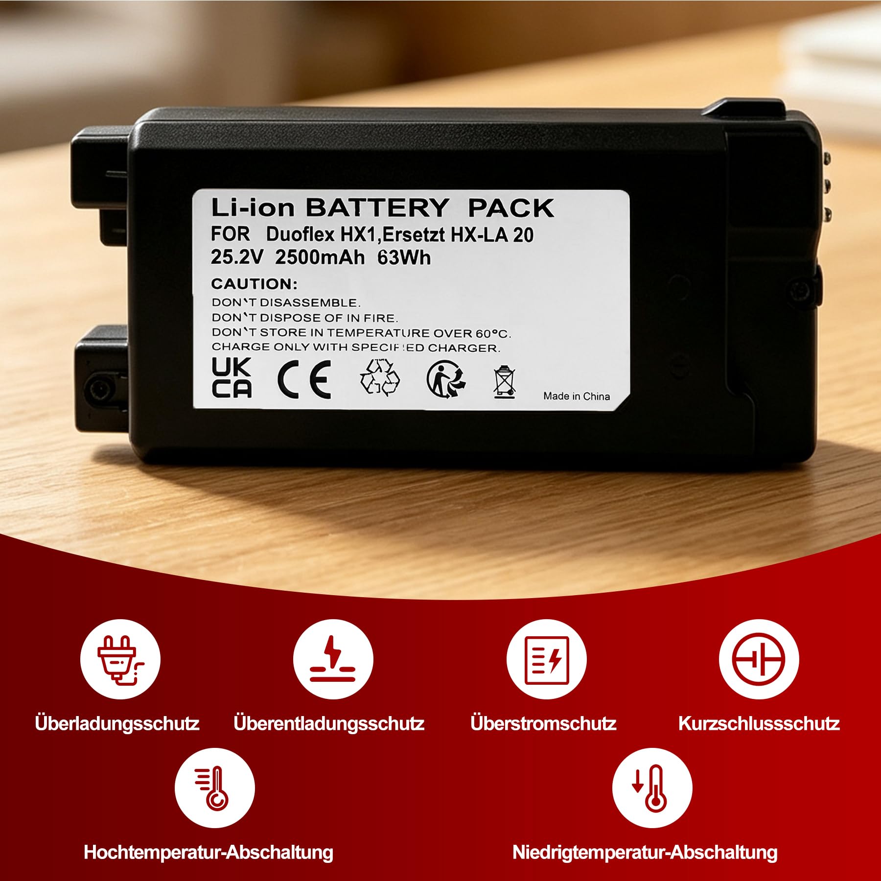 Batterie de rechange compatible avec aspirateur Miele Duoflex HX1 Basic, 25,2 V, 2500 mAh, 63 Wh, batterie lithium-ion de rechange pour modèle HX-LA 20 (pas pour HX-LA 21)