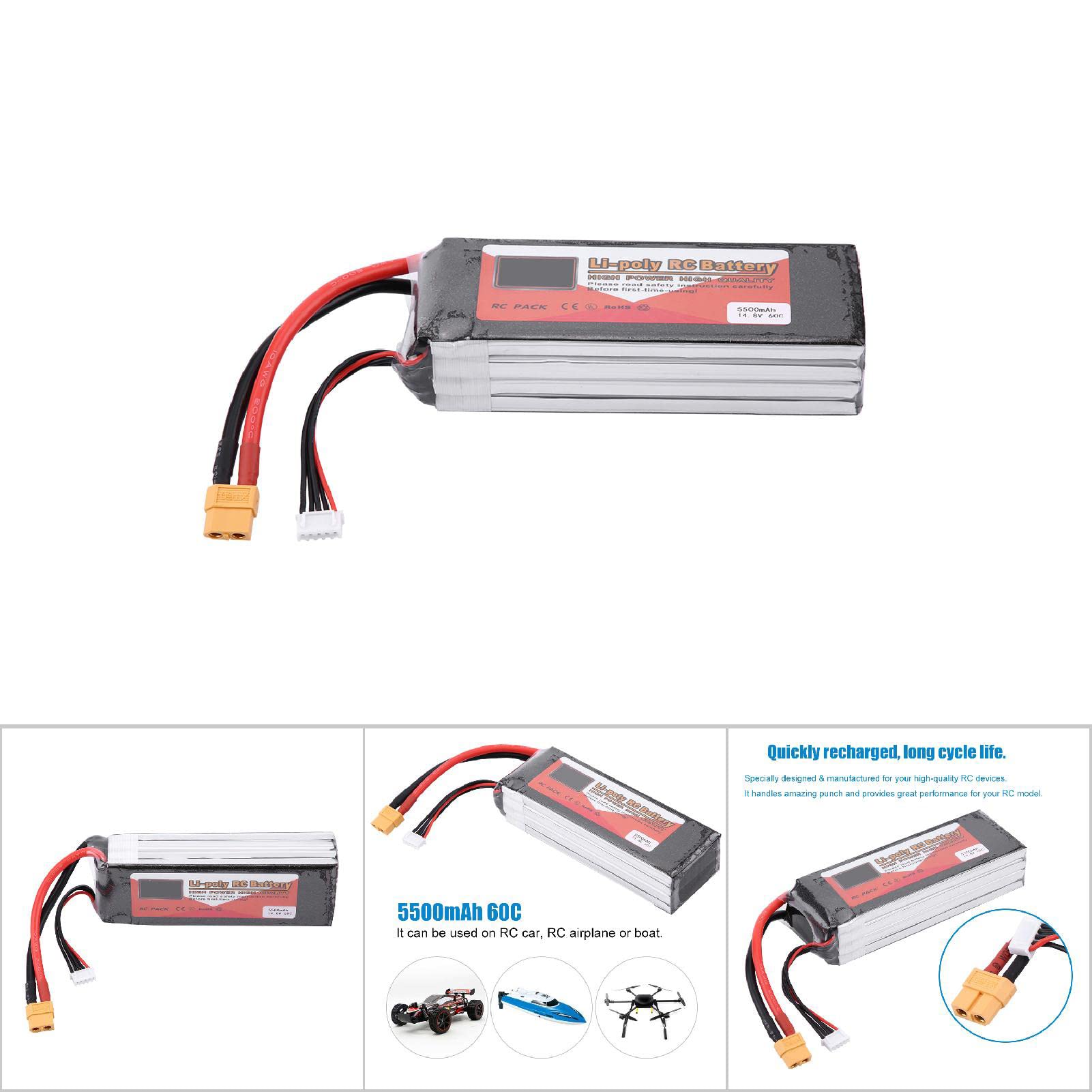 Zapewnia doskonałą wydajność Akumulatora LiPo 5000 MAh 4s do Samolotu RC, Helikoptera RC, Drona i Quadkoptera (Wtyczka 14,8 V 5500 mAh 60C XT60)