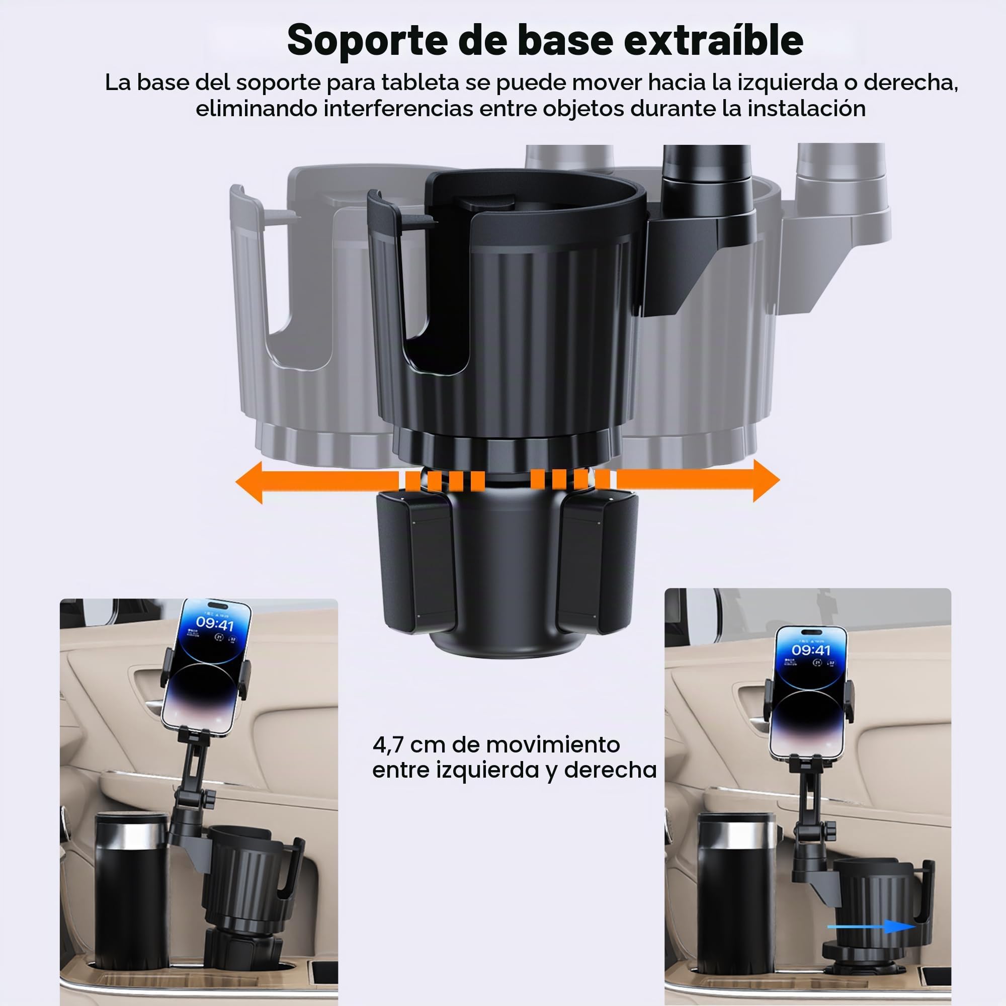 Soporte para Tableta Portavasos Coche, Soporte iPad Portavasos de Coche con Brazo Ajustable para Tabletas iPhone de 3 a 13 Pulgadas, iPad Pro Air Mini, Fire, iPhone 15, Galaxy S24 Z Fold 5