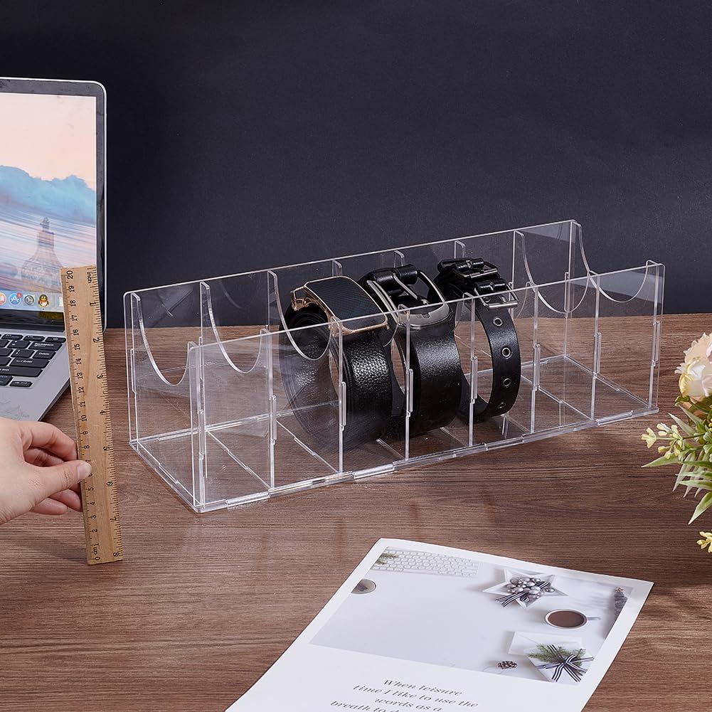 UNICRAFTALE Organizador de cinturón acrílico con 7 compartimentos, contenedor transparente para guardar relojes, corbatas, joyas y accesorios para armario