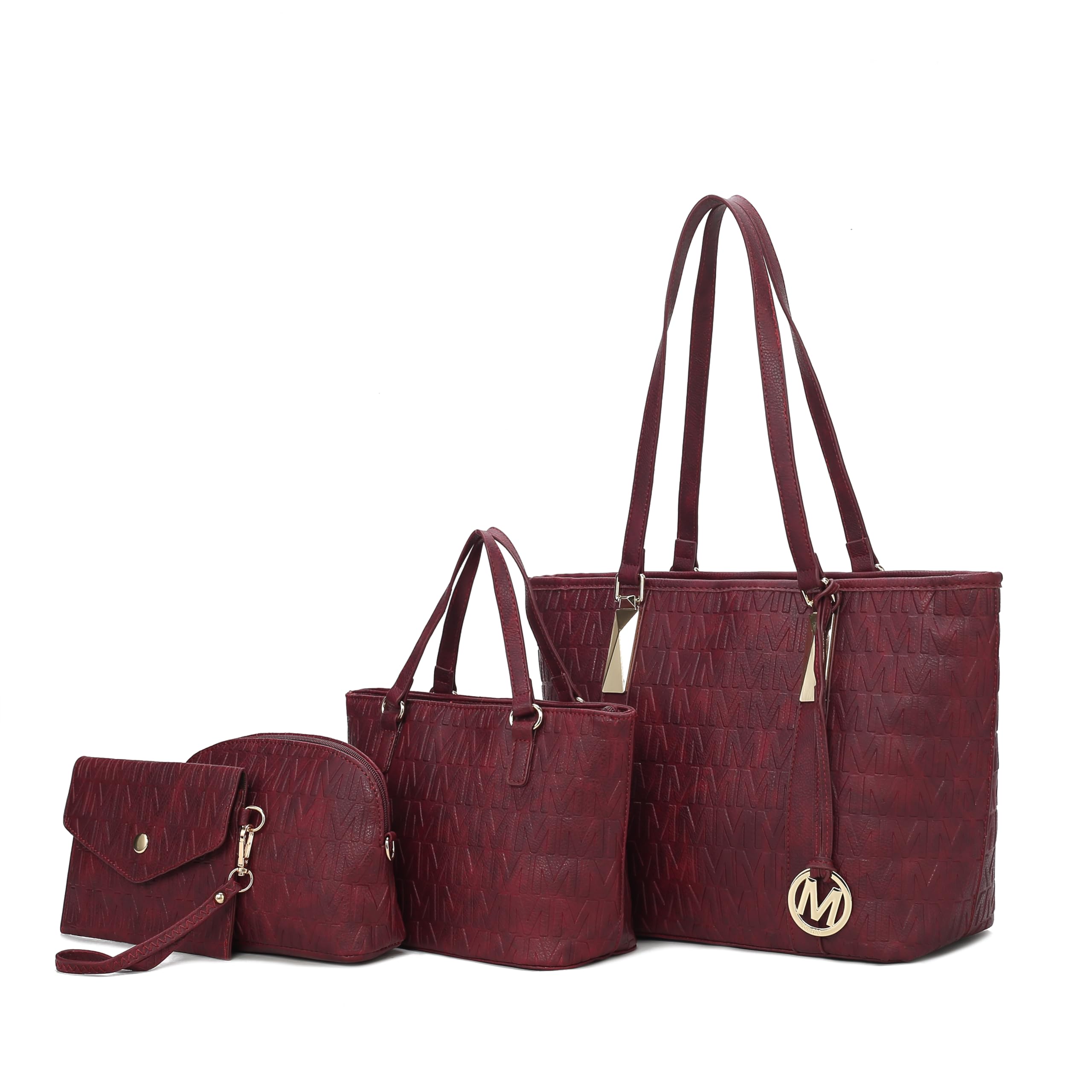 MKF Collection Tote Bag for Women, Shoulder Handbag & Wristlet Pouch Purse Top Handle Vegan Leather 4Pcs Set Pocketbook
