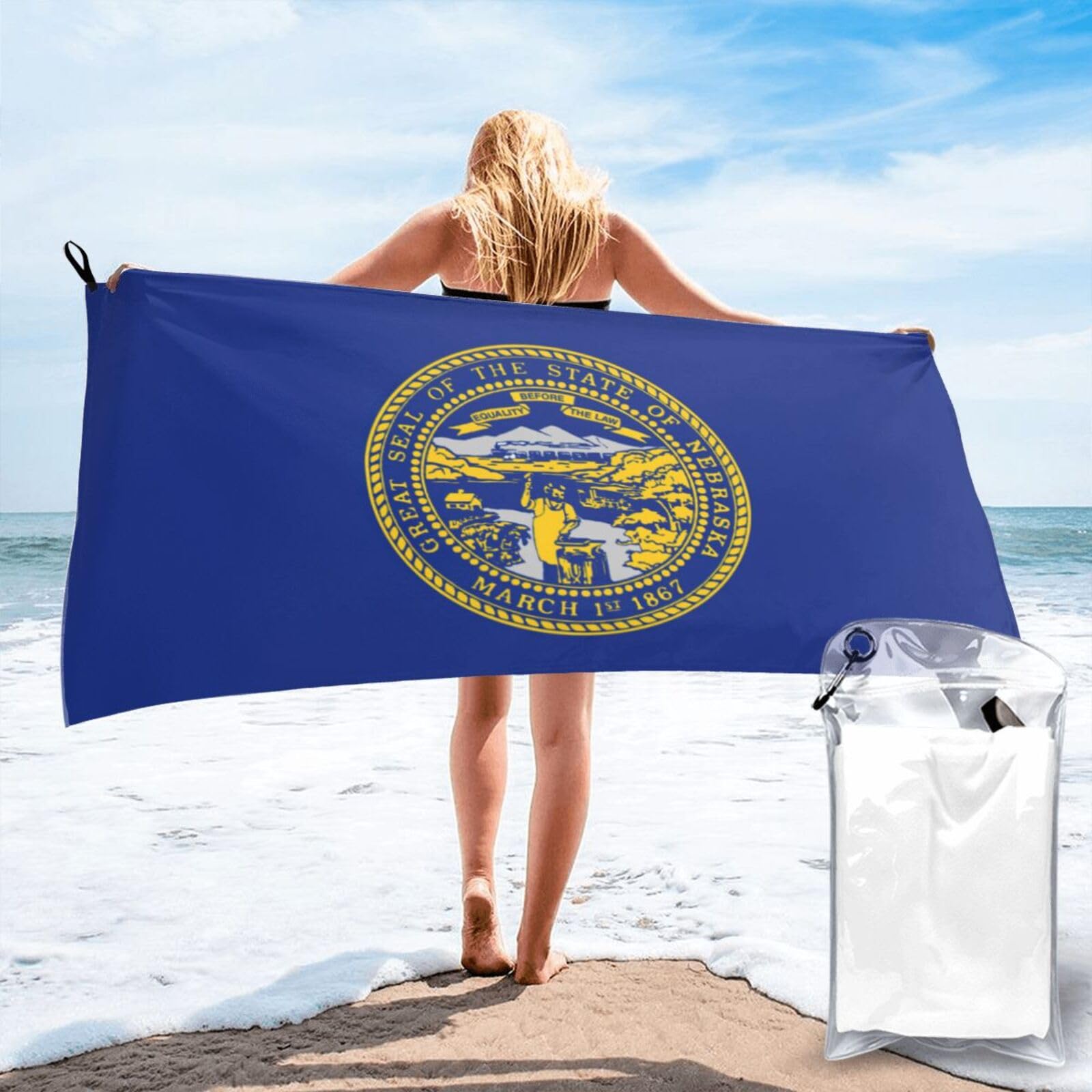 DIEzig Nebraska Flag Print Beach Towel Fast Dry Thin For Holiday Vacation Cruise Gym Swimmers