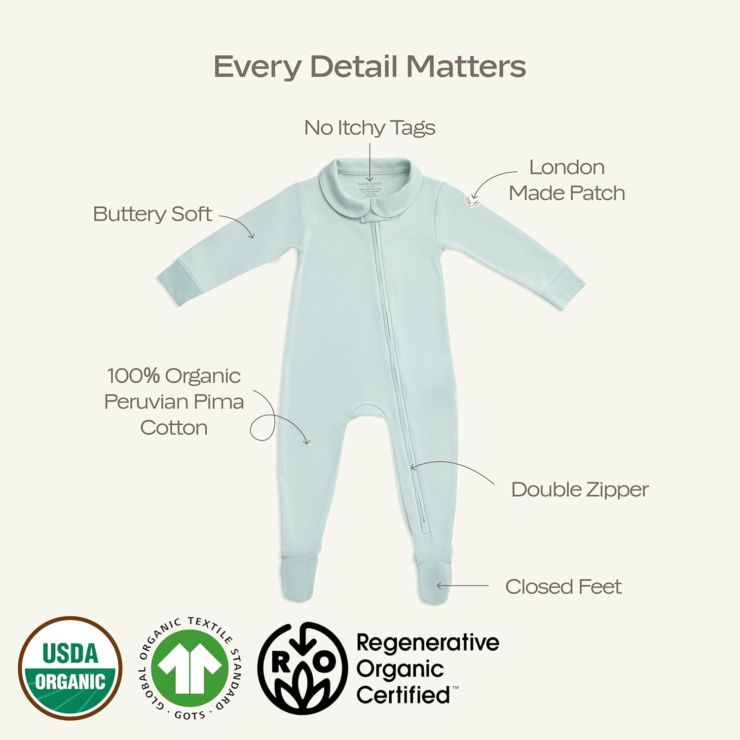 MON CHOU Baby Footie Pajama - Luxuriously Soft Pima Cotton Newborn Sleepers - Organic Cotton Baby Pajamas - Newborn Onesie
