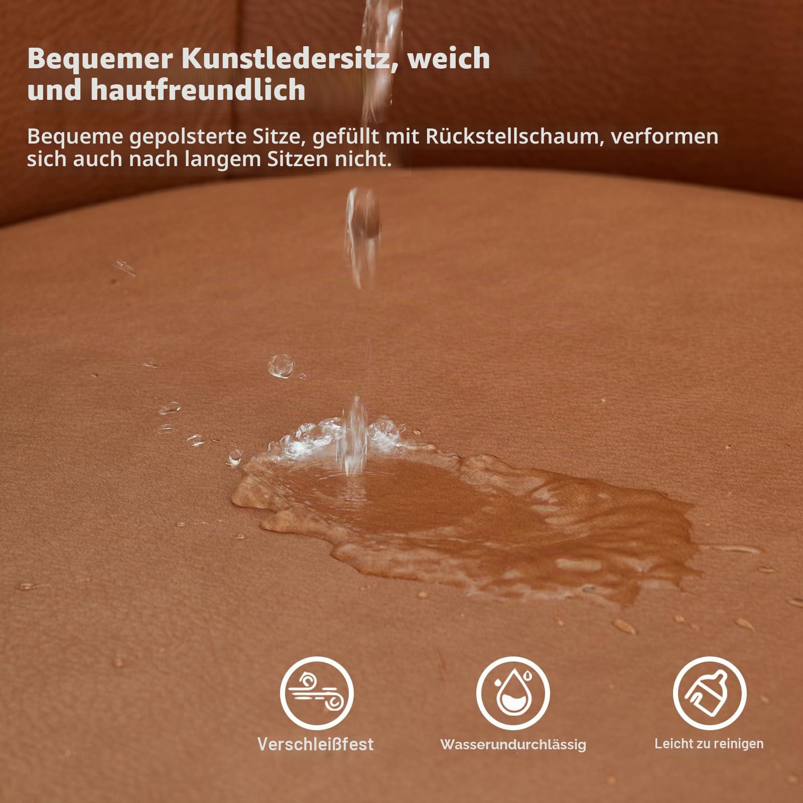 CLIPOP Esszimmerstühle 2er Set mit Armlehne aus Kunstleder Braun, Armlehnenstuhl Polsterstuhl Stühle Esszimmer Küchenstuhl mit Metallbeine und Rückenlehne für Wohnzimmer Esszimmer