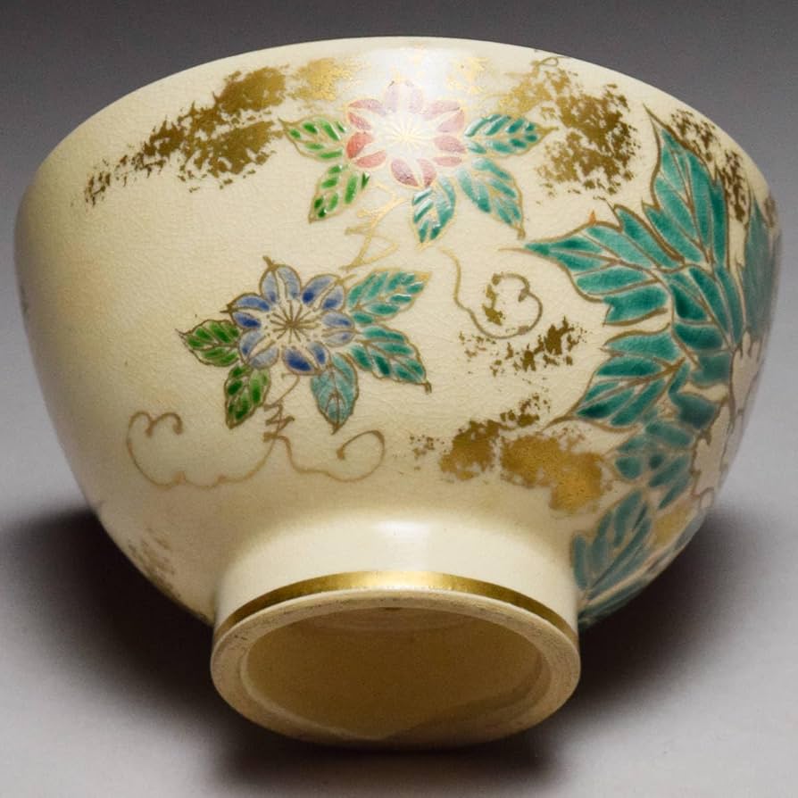Amazon.co.jp: 八八八平安 美泉 仁清 色彩草花絵 茶碗 共箱